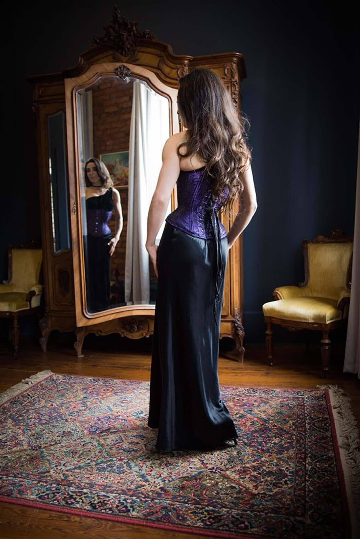 Purple Brocade Artemis Extreme Curves Corset - Waist Training Corset for Women, Victorian Style Bustier for Shapewear & Burlesque - Perfect for Cosplay, Wedding, and Evening Wear