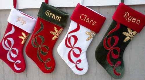Personalized Christmas Stockings - Velvet Red Body with White Cuff & Ribbon | Holiday Decor for Fireplace Mantel, Gift Exchange & Festive Home Decor