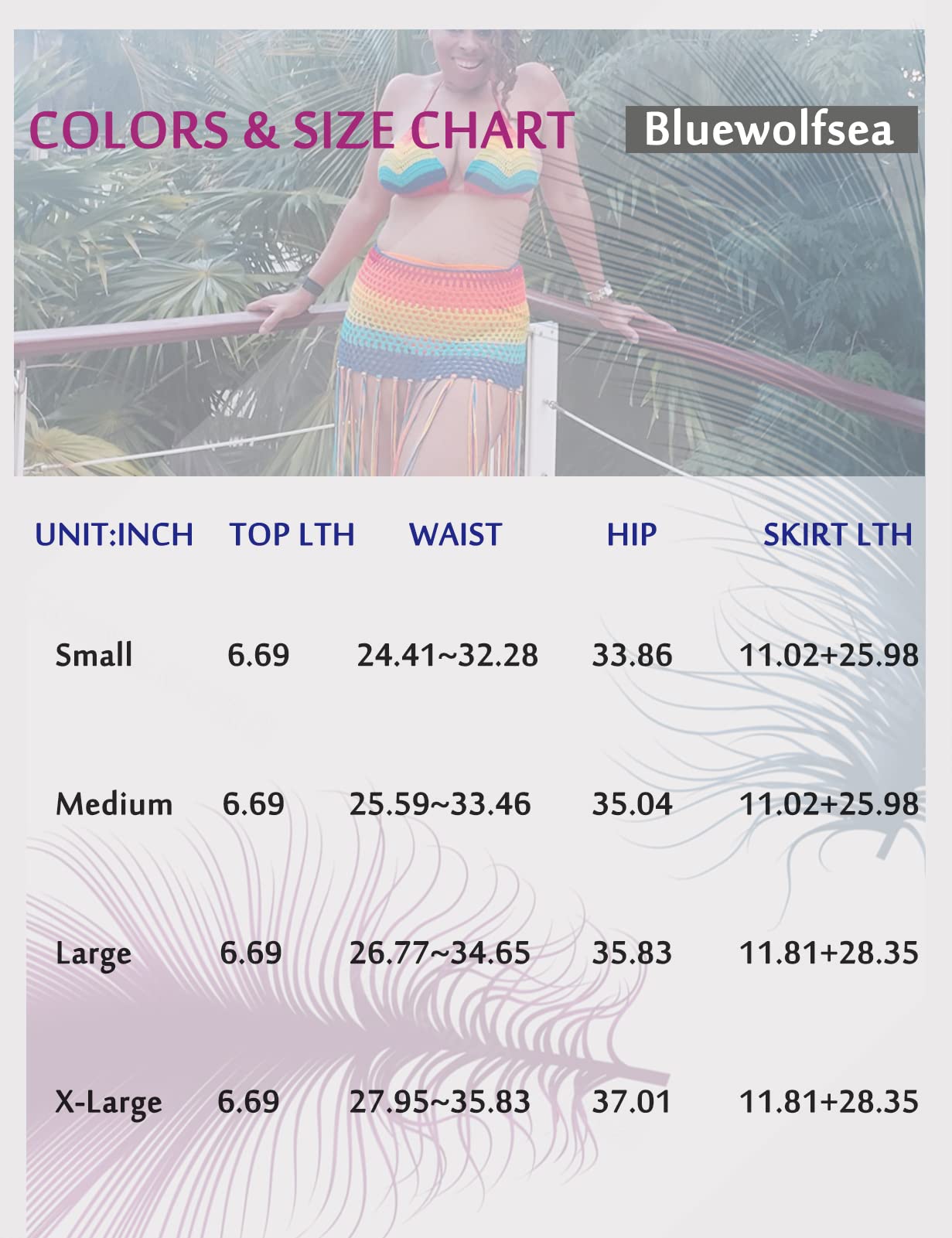 Bluewolfsea Women's Sexy Beach Cover Up 2 Piece Outfits - Crochet Mesh Fishnet Bikini Top & Maxi Skirt Set for Summer Vacation, Pool Party & Tropical Getaway