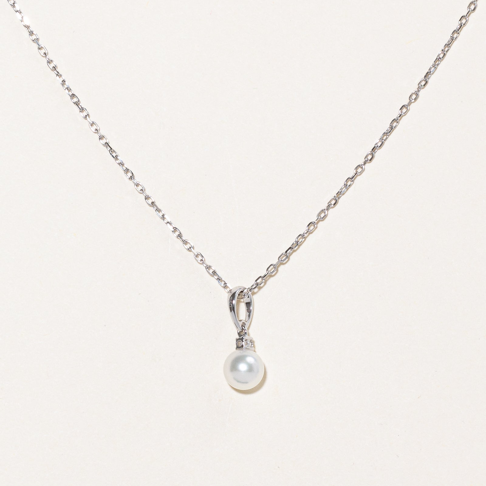 Mikimoto 6.5mm Pearl and 0.03ct Diamond Pendant Necklace - Elegant Jewelry Gift for Women, Perfect for Weddings, Anniversaries & Special Occasions