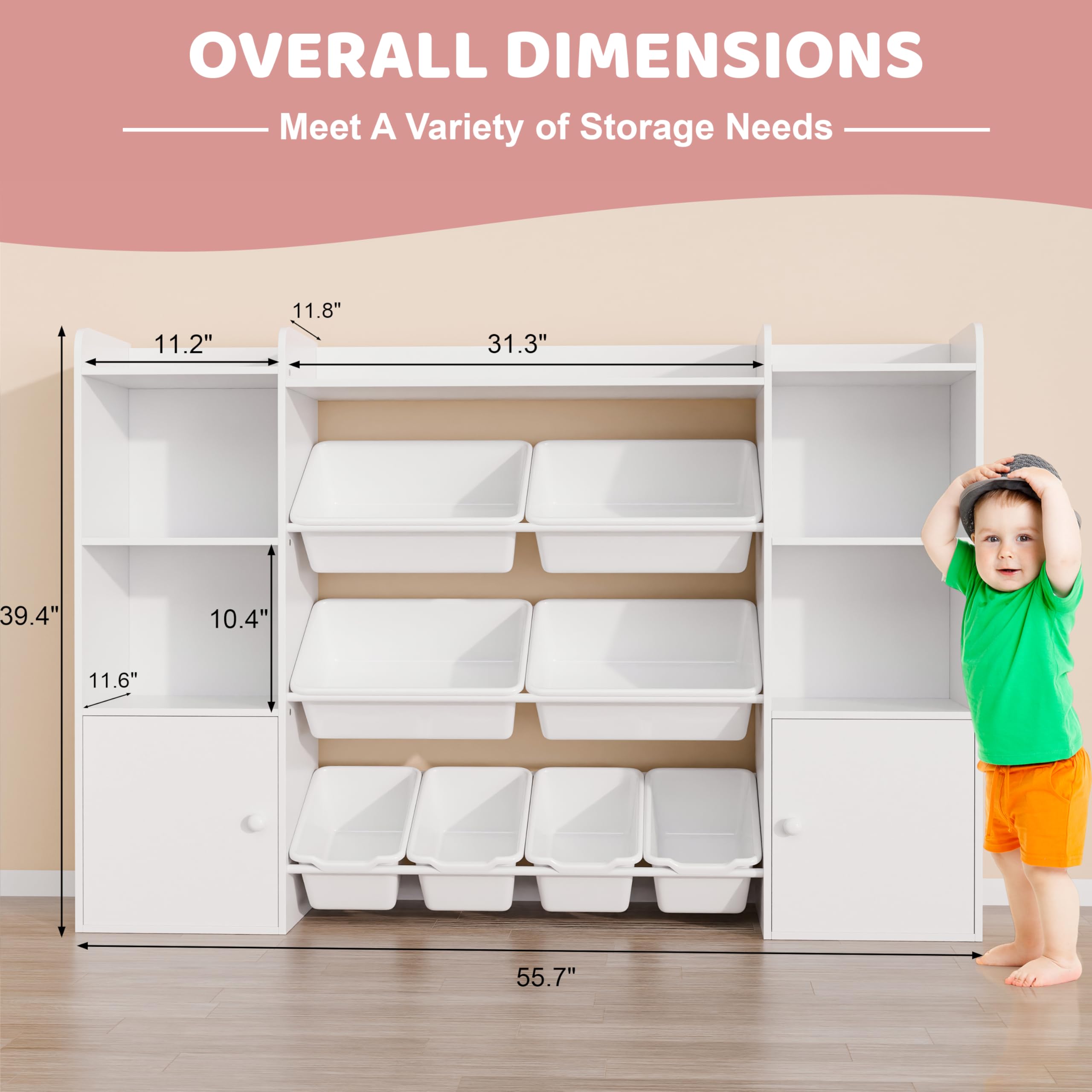 Xilingol Kids Toy Storage Organizer with 8 Removable Bins & 6 Storage Cubbies - 4-Tier Bookshelf for Playroom, Bedroom, Classroom - Perfect for Organizing Toys, Books, and Supplies