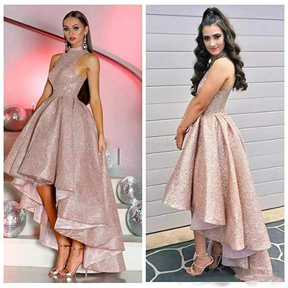 Sparkly High Low Prom Dresses with High Neck - Elegant Pageant Ball Gown for Women's Formal Evening Wear AL055 | Perfect for Homecoming, Quinceañera & Black Tie Events