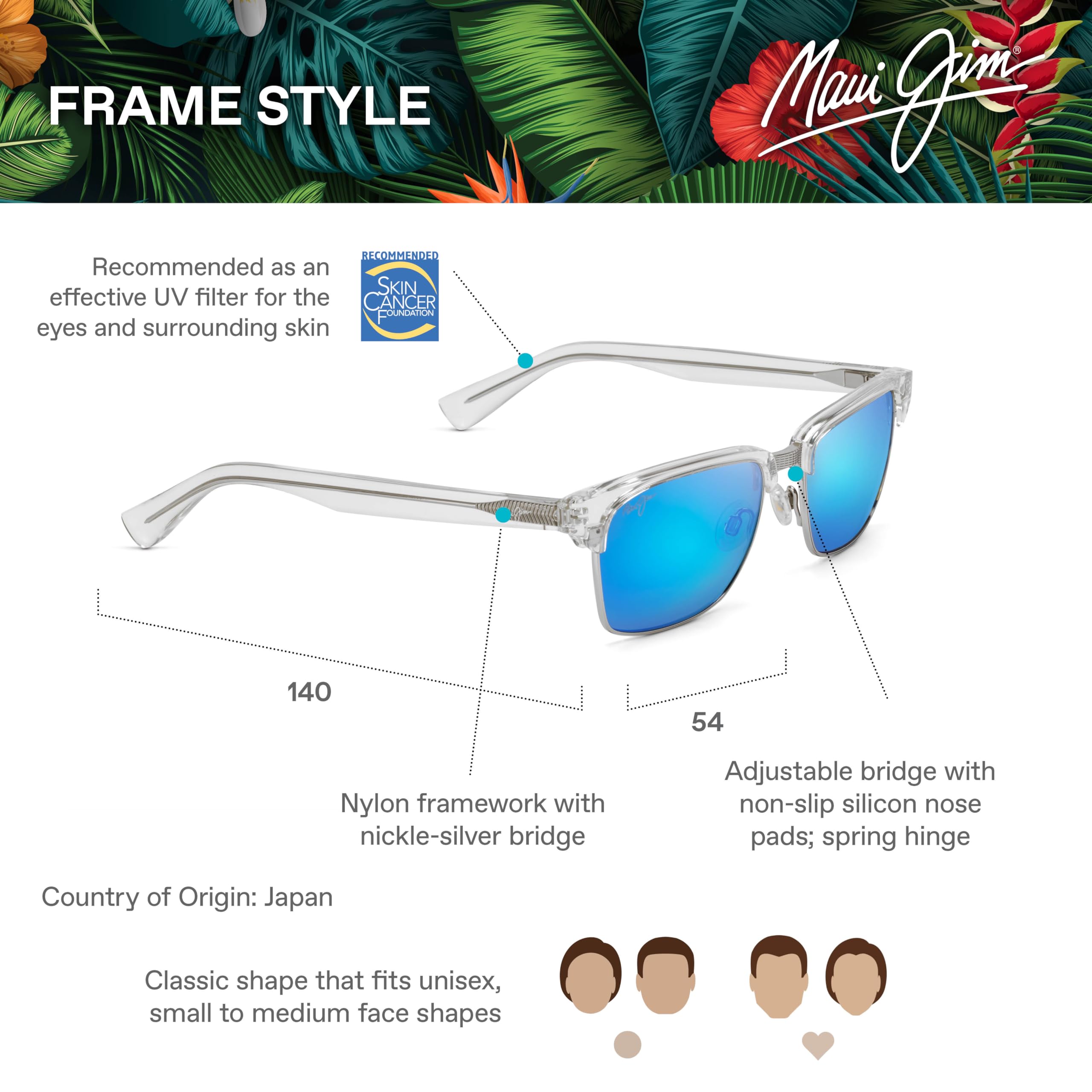 Maui Jim Kawika Polarized Classic Reading Sunglasses for Men & Women - UV Protection, Anti-Glare Lenses for Driving, Fishing & Outdoor Activities