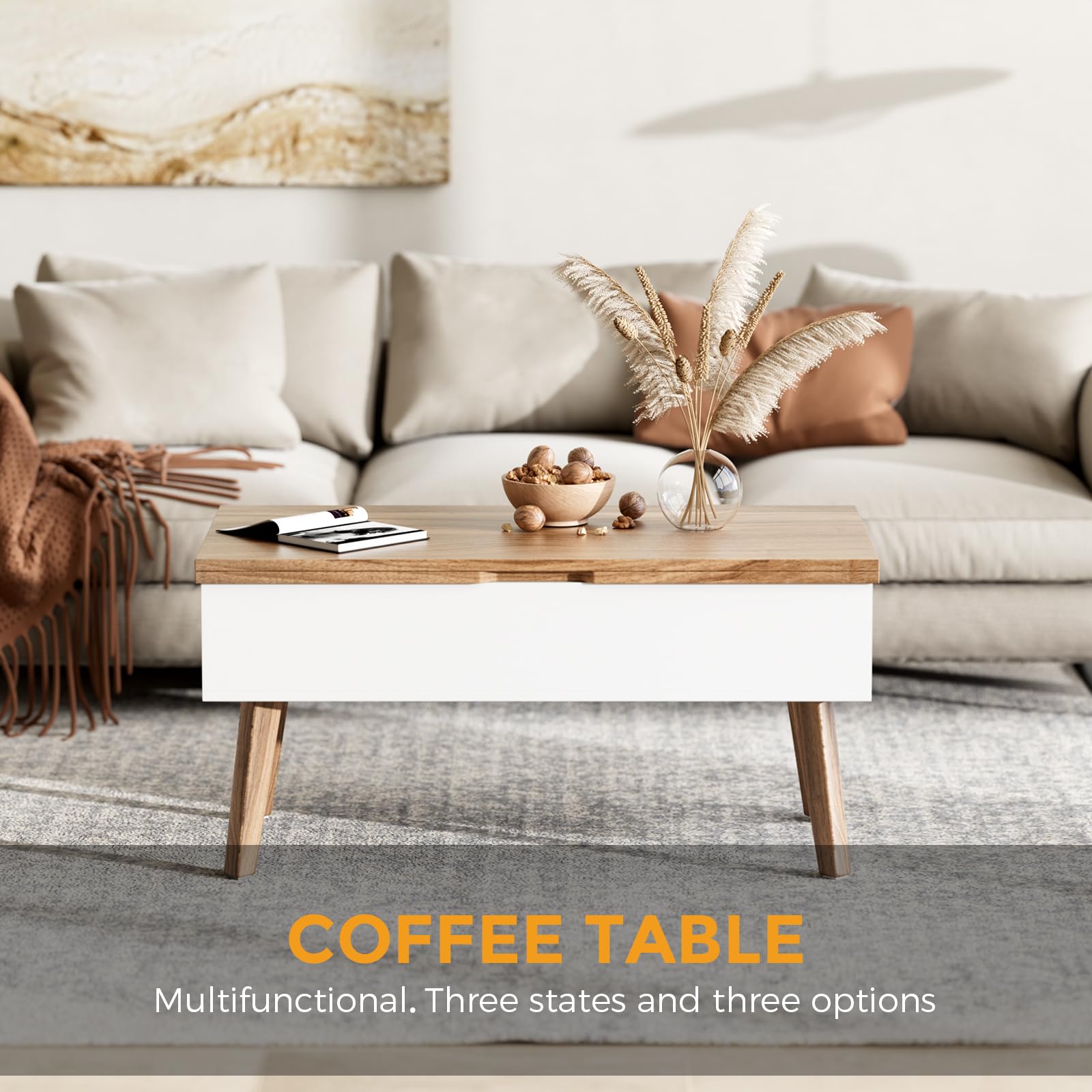 3 in 1 Lift Top Coffee Table - Easy 10-Minute Assembly, Convertible to Dining Table & Work Desk with Storage, Walnut Finish - Perfect for Small Spaces, Home Office & Living Room