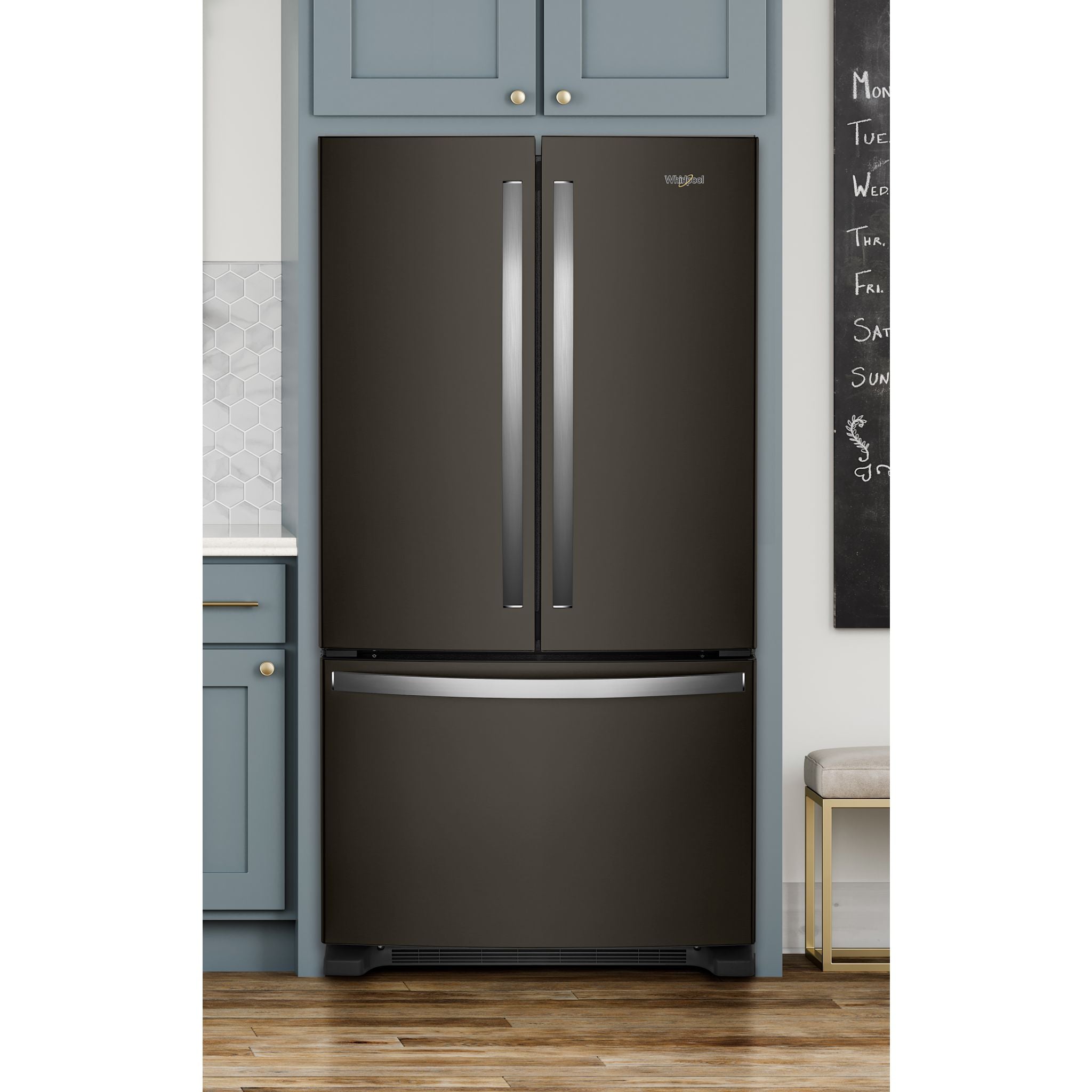 Whirlpool WRFC2036RV 36 Inch French Door Refrigerator with Print Resist Black Stainless Steel - Energy Efficient, Spacious Interior for Modern Kitchens & Open Floor Plans