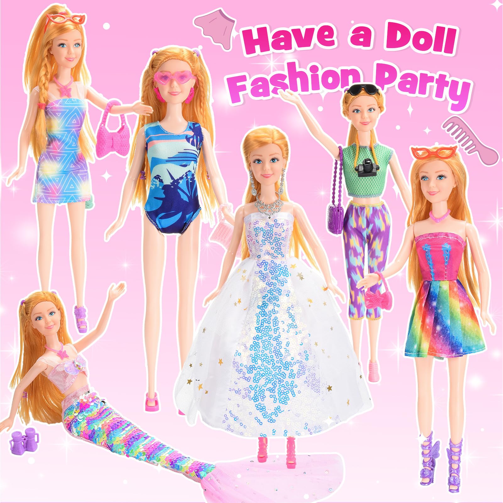 Mermaid Doll Closet Set with Clothes & Accessories - Gift for Girls 3-12 - Pretend Play & Dress Up Fun