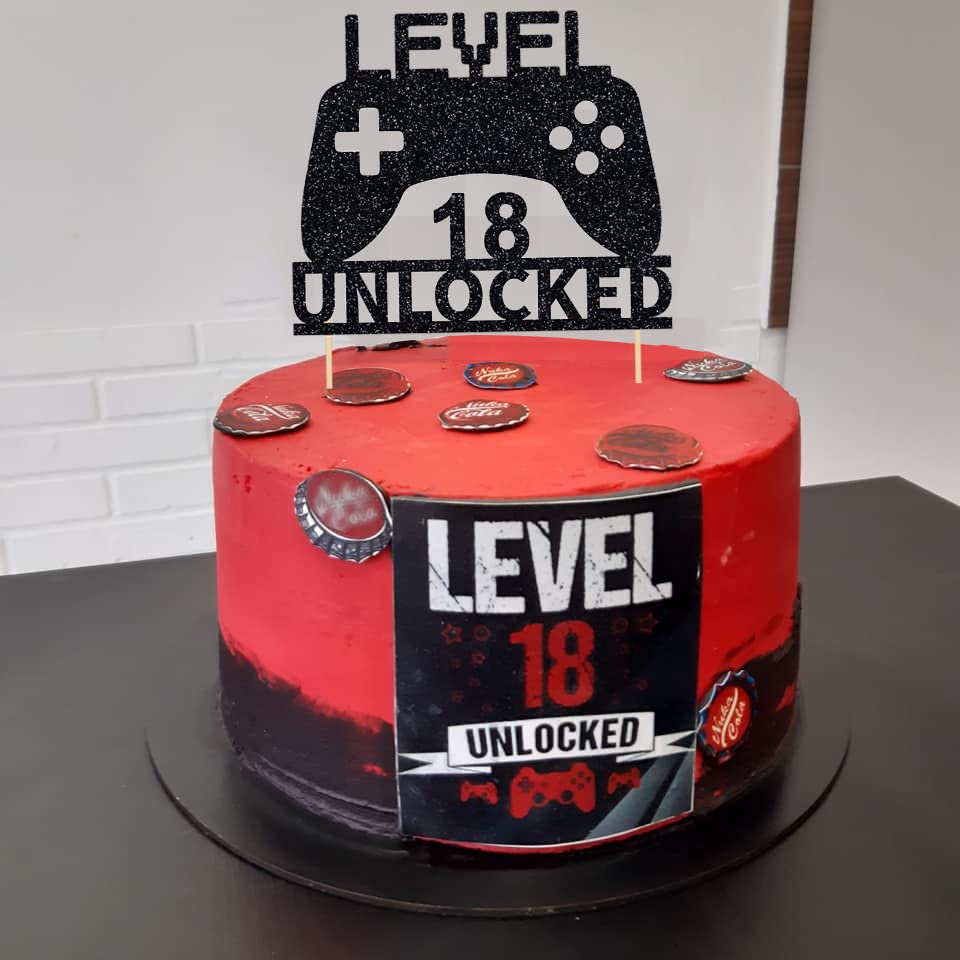 Level 18 Unlocked Cake Topper - Video Game Controller Birthday Decor for 18th Birthday Party | Perfect for Gamer Cakes, Gaming Themed Celebrations & Milestone Birthday Decorations