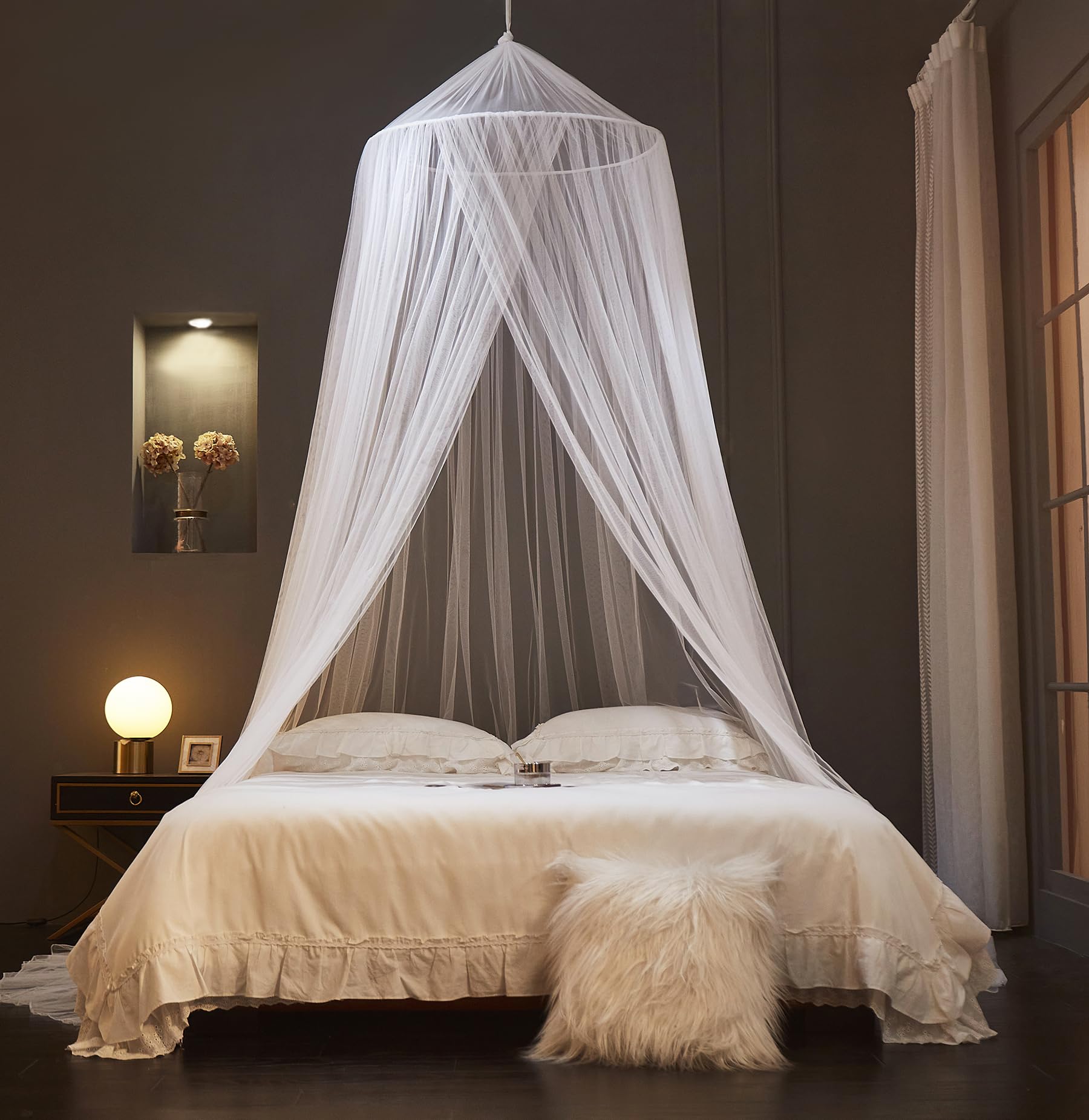 Mengersi Bed Canopy Mosquito Net - Twin/Full/Queen/King Size Bed Curtains, Dome Mosquito Netting Tent for Indoor & Outdoor Use, Kids & Adult Beds - White | Perfect for Camping, Nursery, Dorm Room & Bedroom Decor