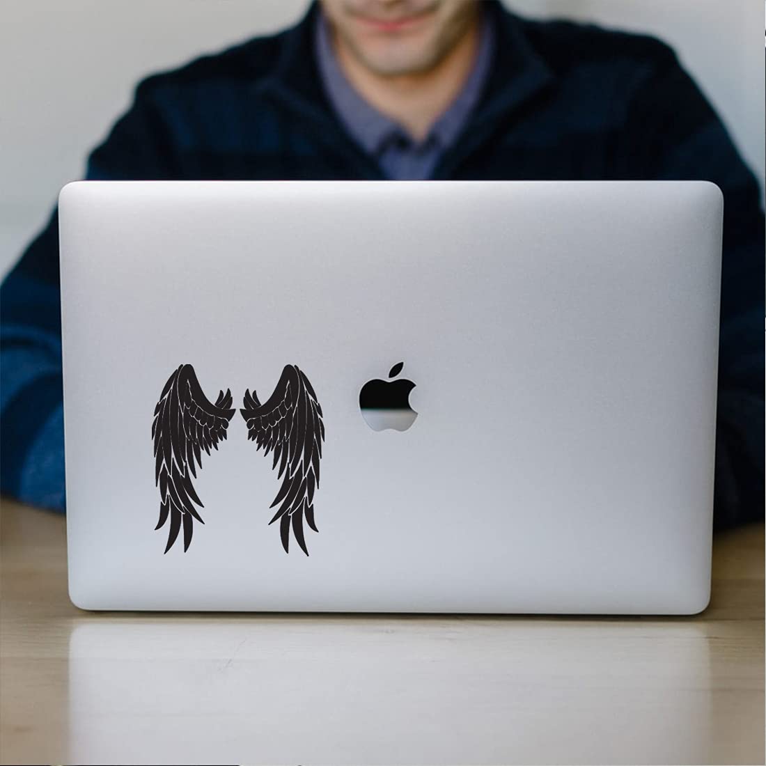 Saint Wings Lovely 1 (Black) (Set of 2) Premium Waterproof Vinyl Decals - Laptop, Phone, Helmet, Car Window, Bumper, Mug, Cup, Door & Wall Stickers - Perfect for Personalizing Devices, Vehicles and Home Decor