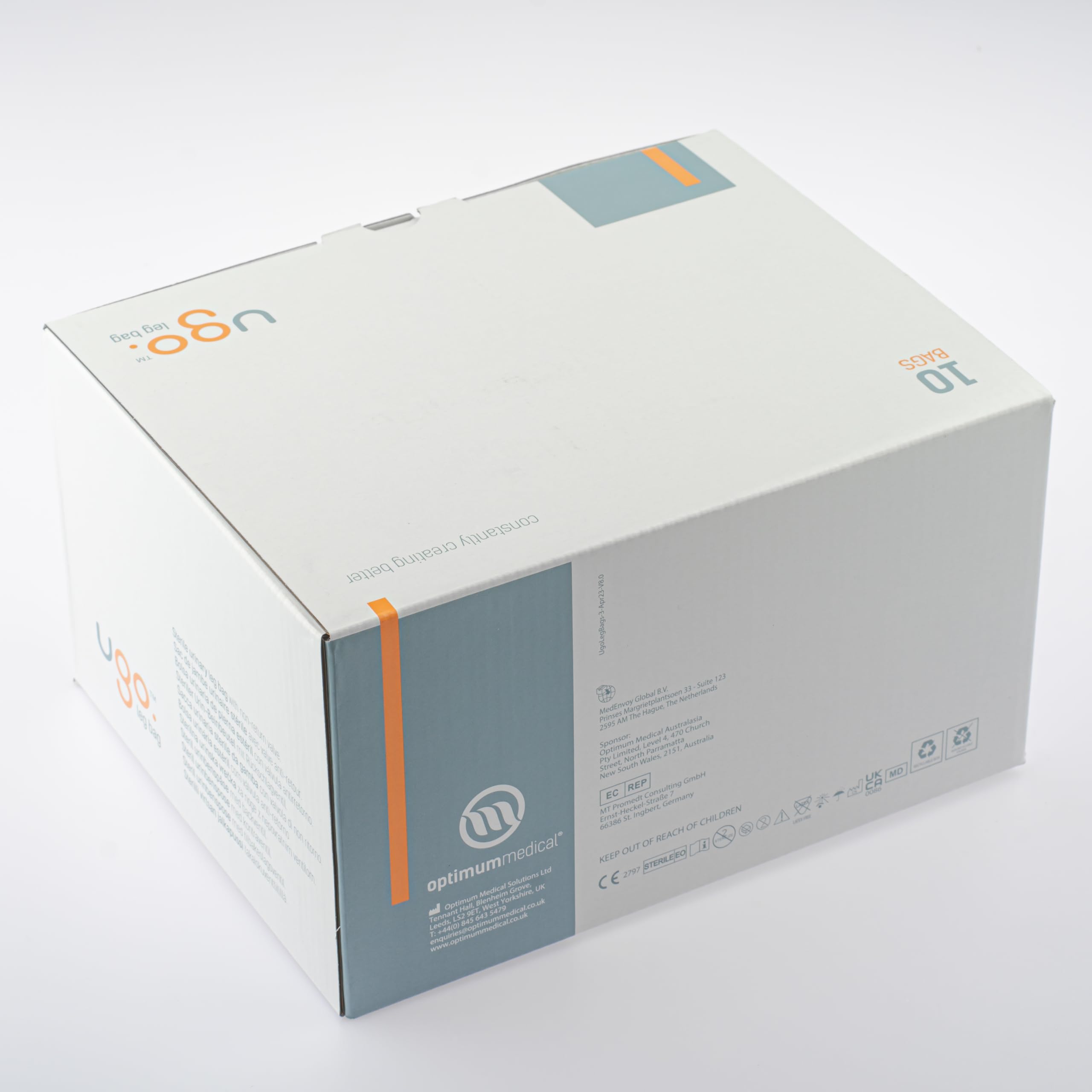 Ugo Leg Bags (Pack of 10) - 500ml Urine Drainage Bags for Catheter with Soft Fabric Backing, T-Tap or Lever Tap, Natural Leg-Shape Design - Ideal for Post-Surgery, Travel & Daily Use (Ugo 1H, Short Tube)