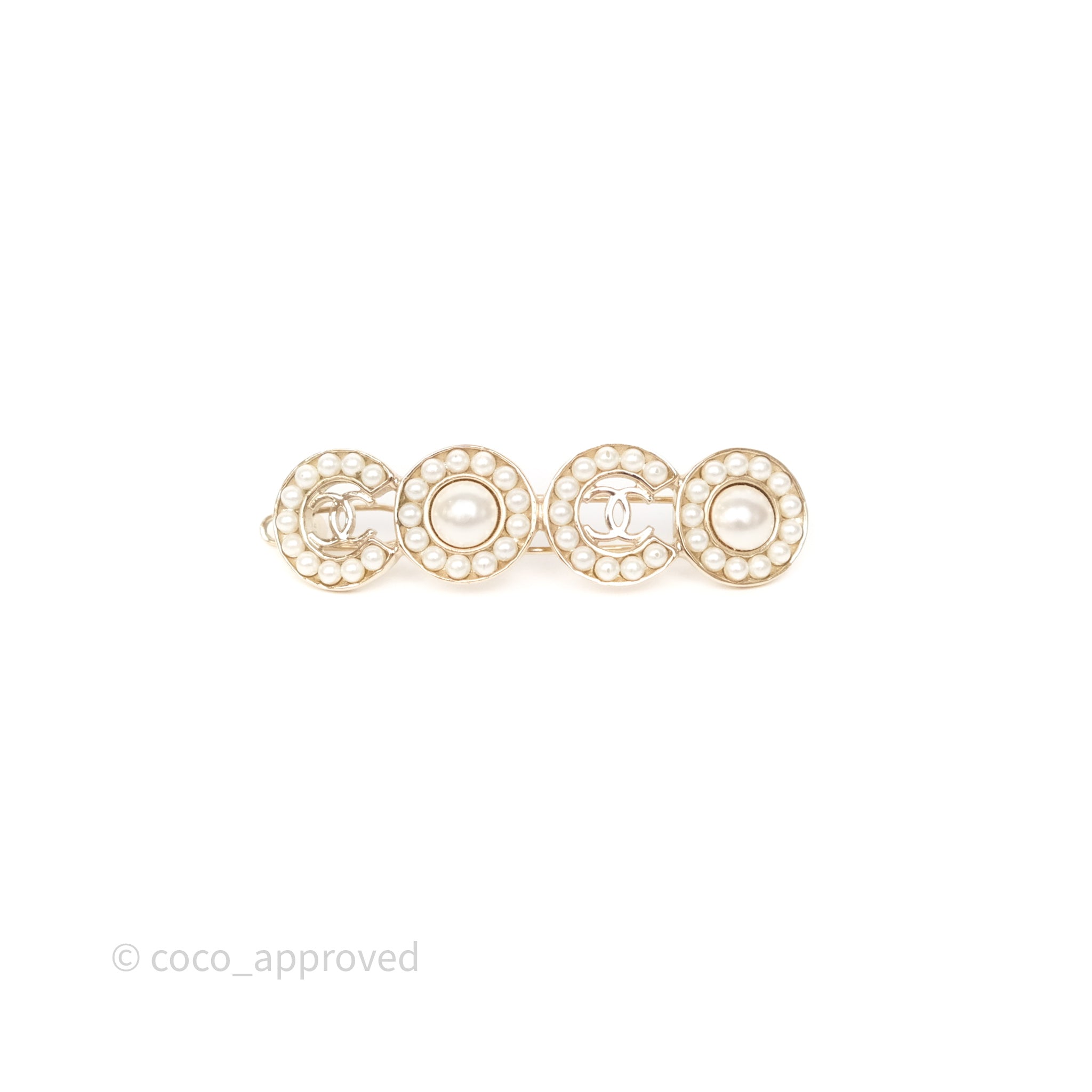 Chanel CC Coco Pearl Hair Clip Gold Tone 21P - Elegant Hair Accessory for Women, Perfect for Parties, Weddings & Special Occasions