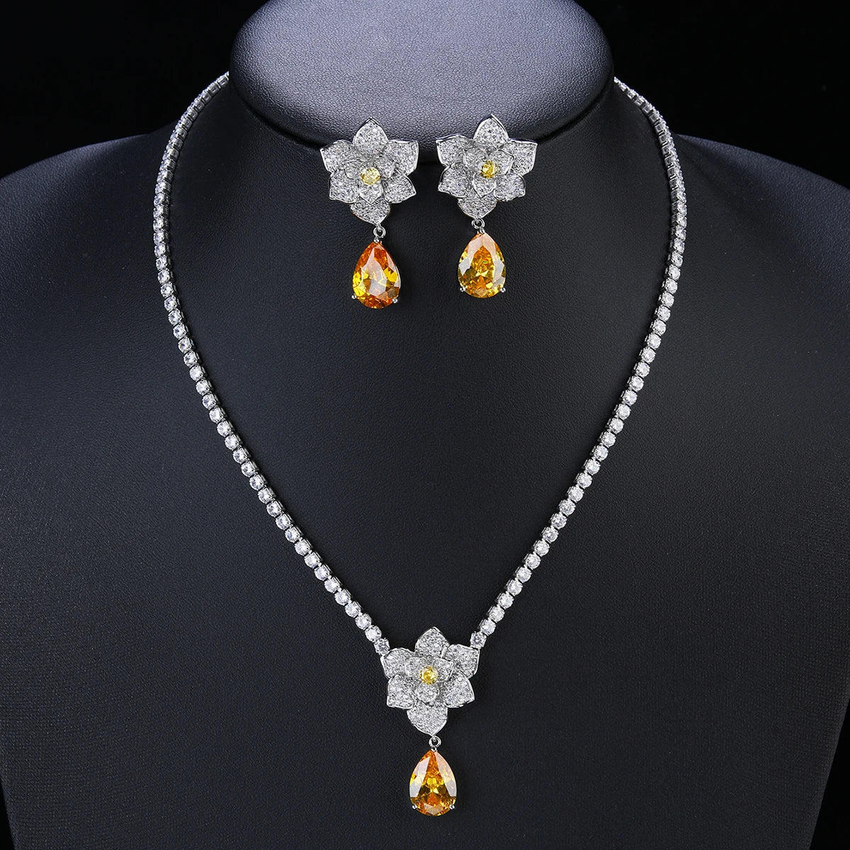 Elegant 4-Color CZ Cubic Zirconia Wedding Jewelry Set - Necklace & Earrings for Bridal Party, Anniversary & Formal Events | CN10868