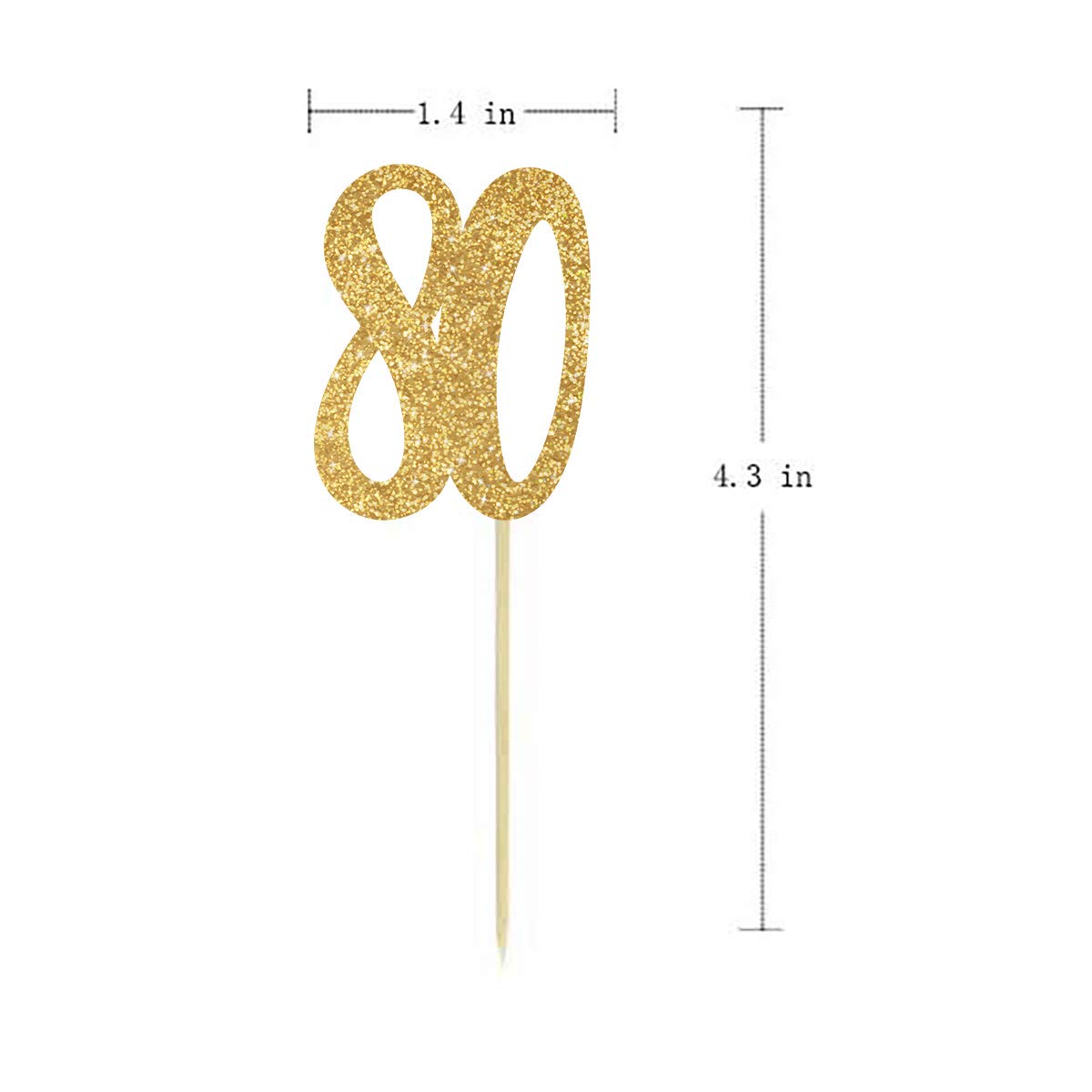 Gold Happy 80th Birthday Cupcake Toppers - 24-Pack Glitter Number 80 Cake Decorations for Anniversary Party, Retirement Celebration & Milestone Birthday - Perfect for Cupcakes, Cakes & Dessert Displays