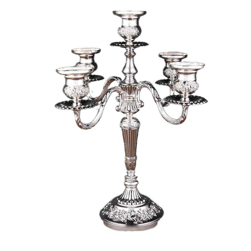 5-Arm Zinc Alloy Candlestick Holder - 10.64in/27cm Silver Candle Holder for Christmas, Birthday, Anniversary & Housewarming Gifts | Elegant Table Centerpiece for Dining Room, Wedding Decor & Holiday Celebrations