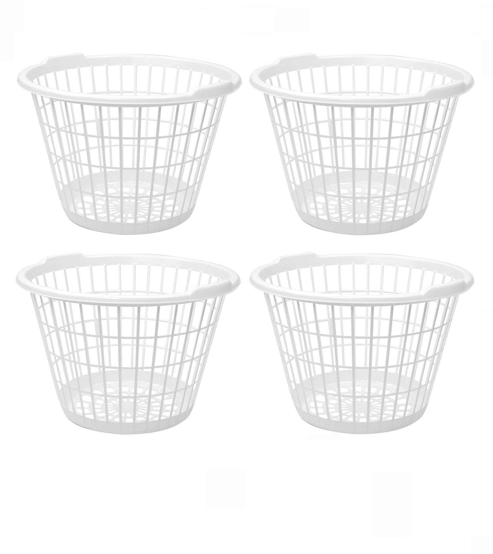 Evou Set of 4 Lightweight Plastic Laundry Baskets - 1 Bushel Capacity for Clothes, Towels & Storage | Multi-Purpose for Kids Toys, Baby Items & Garden Use | White & Other Color Options Available