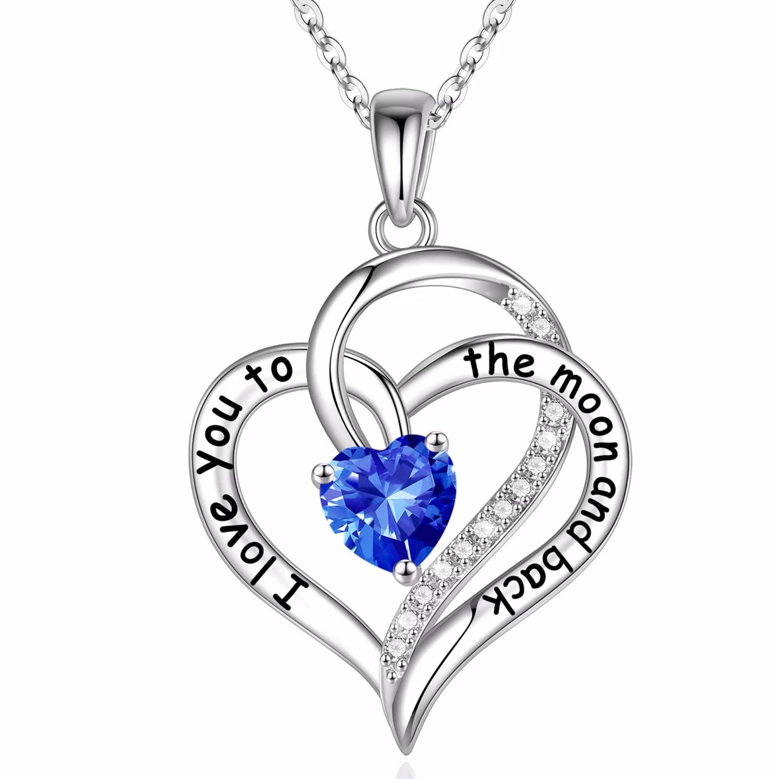 925 Sterling Silver Heart Birthstone Necklace for Women - Personalized Love Heart Jewelry Gift for Mom, Wife, Girlfriend - Valentine's Day, Anniversary, Christmas & Birthday Present - Perfect for Romantic Occasions & Special Moments