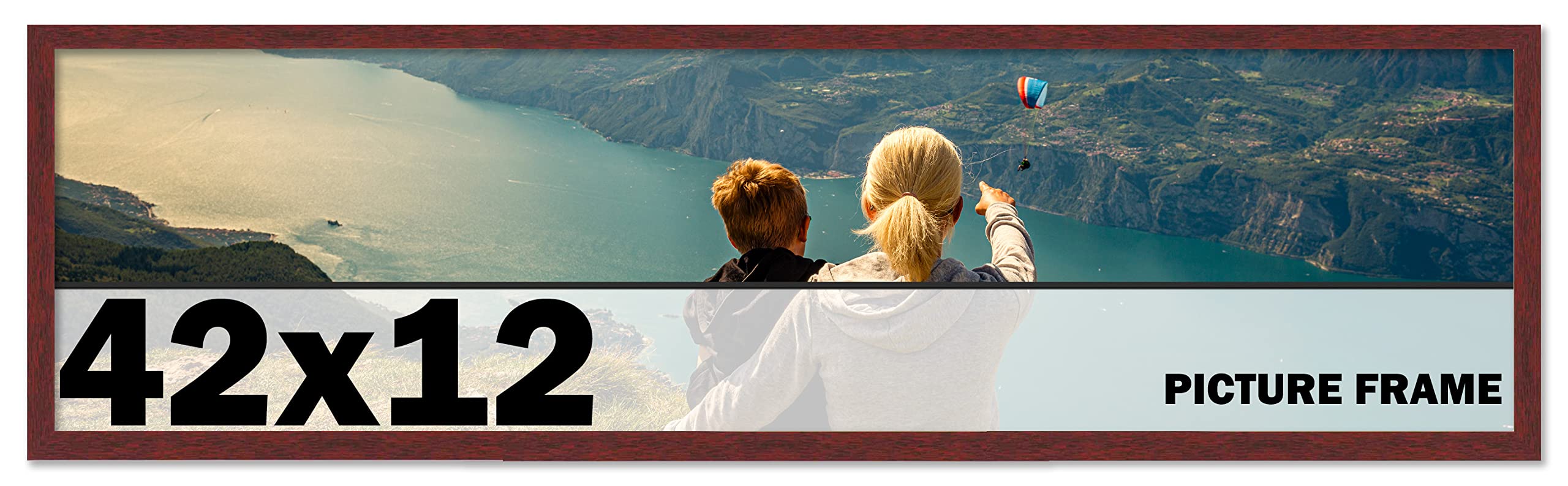 CountryArtHouse 42x12 Inch Solid Mahogany Wood Picture Frame - Premium Brown Wooden Photo Frame with UV Acrylic Glass, Acid-Free Backing & Hanging Kit - Perfect for Wall Decor, Family Photos, Artwork Display in Living Room, Bedroom or Office