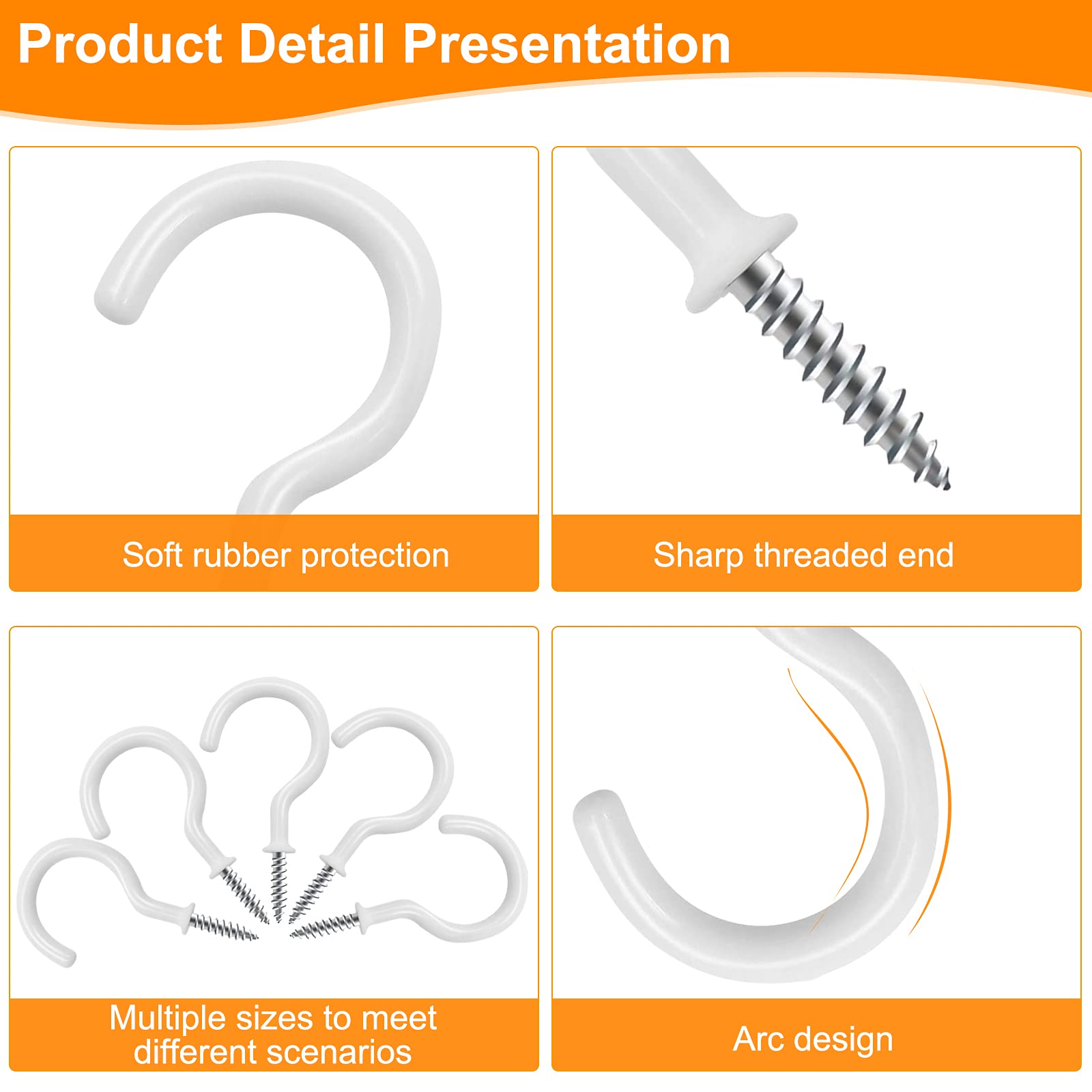 1 Inch White Vinyl Coated Cup Screw Hooks - 100 Pack Heavy Duty Ceiling Hooks for Plants, Wind Chimes & Kitchen - Indoor Outdoor Hanging Solution for Home, Garden & Garage Organization