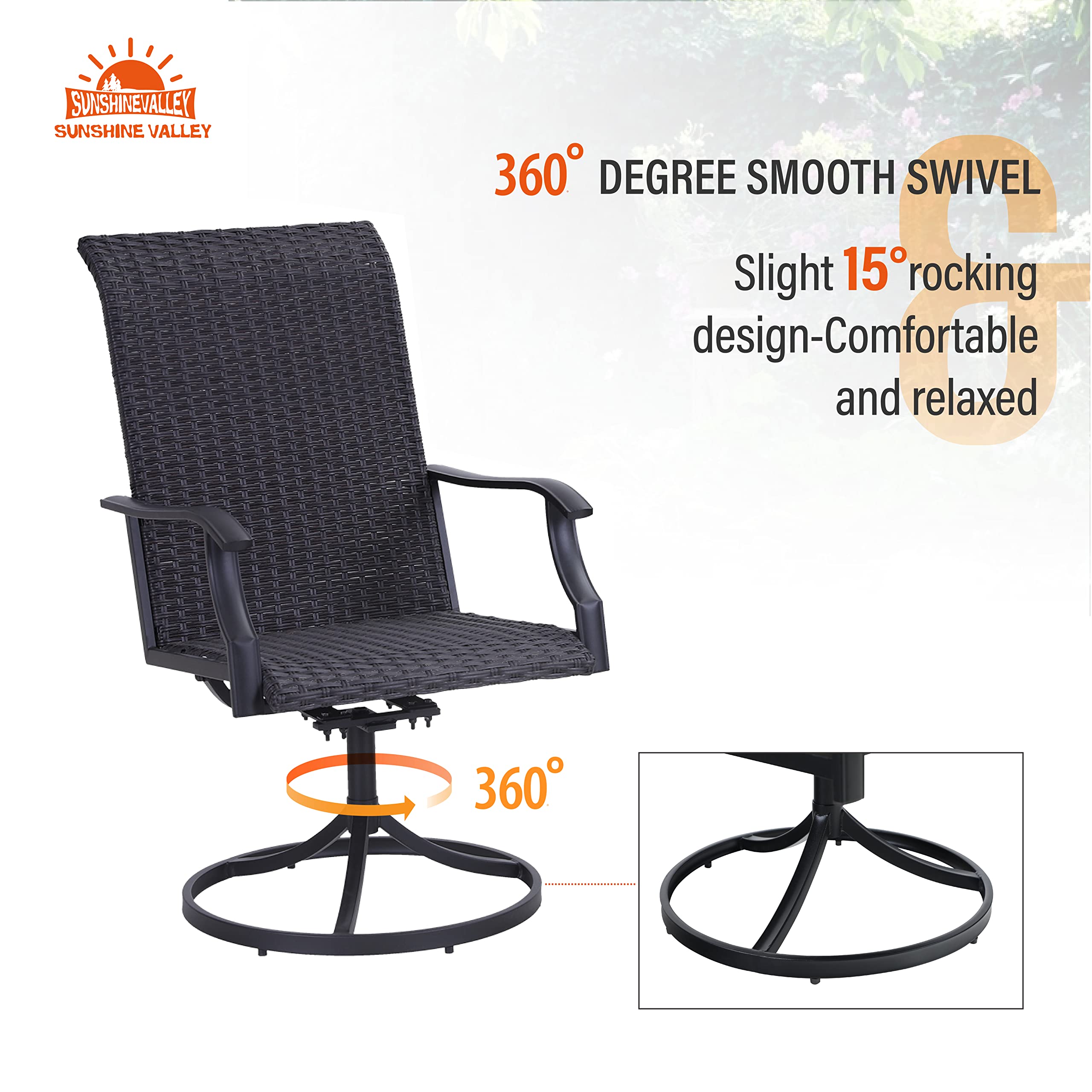 2-Piece Patio Swivel Dining Chairs Set - High Back Wicker Rattan Outdoor Chairs for Garden, Lawn, Backyard, Porch & Deck - Perfect for Outdoor Entertaining & Relaxation