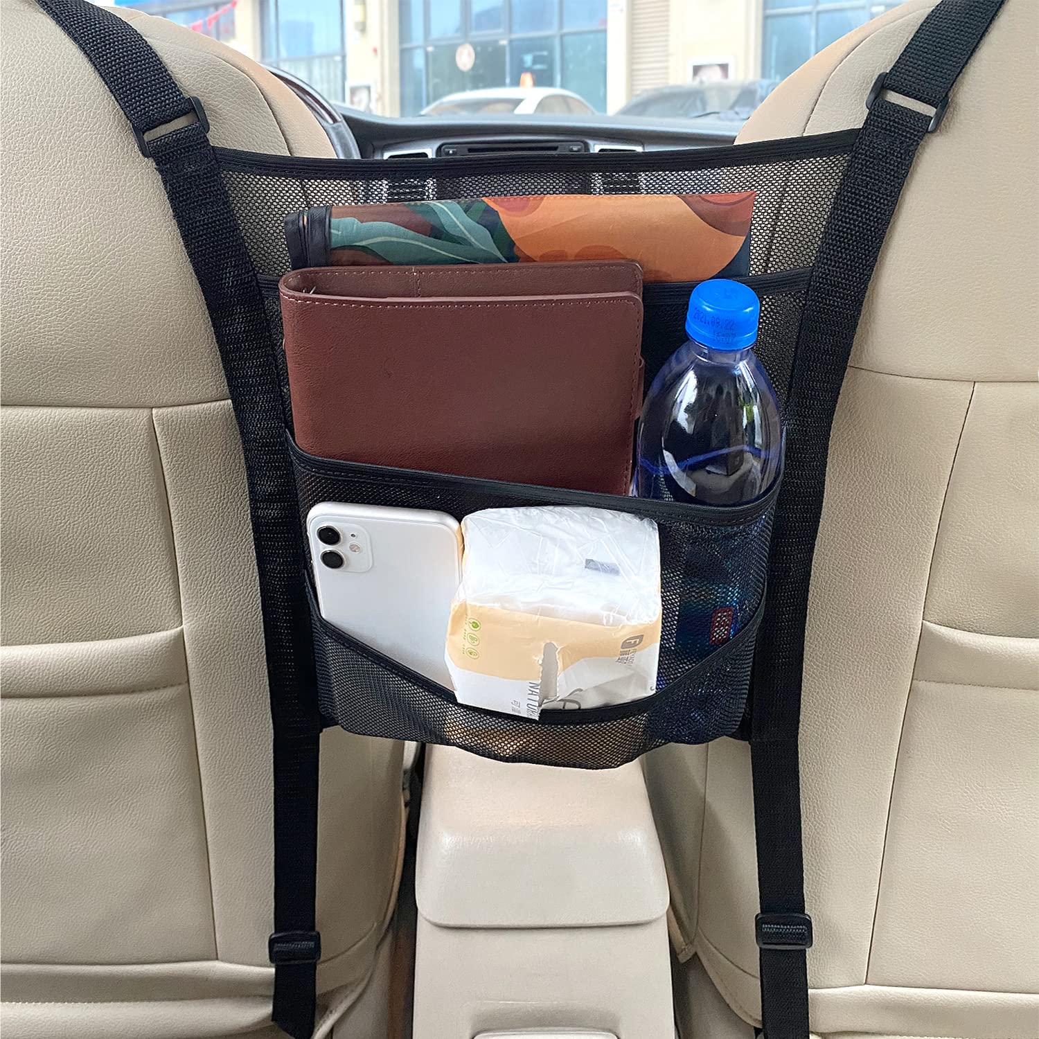 4 Layer Car Mesh Organizer - Backseat Storage Organizer for Pets & Kids, Car Trunk Organizer Net Bag - Perfect for Road Trips, Travel & Daily Commute