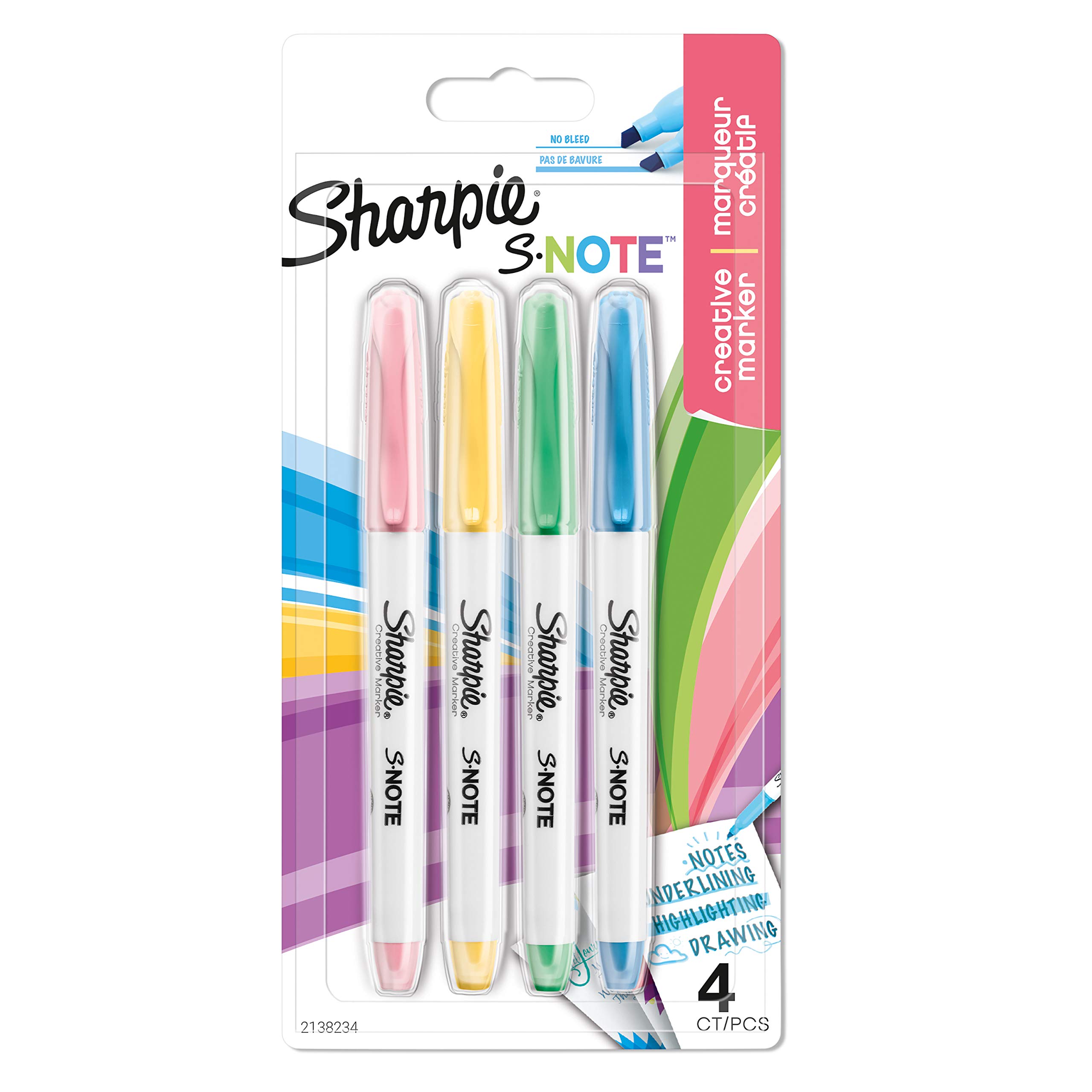 Sharpie S-Note Creative Coloring Marker Pens - 4 Pack Pastel Highlighters with Chisel Tip for Writing, Drawing, Note Taking, Journaling & Art Projects | School, Office & Craft Supplies