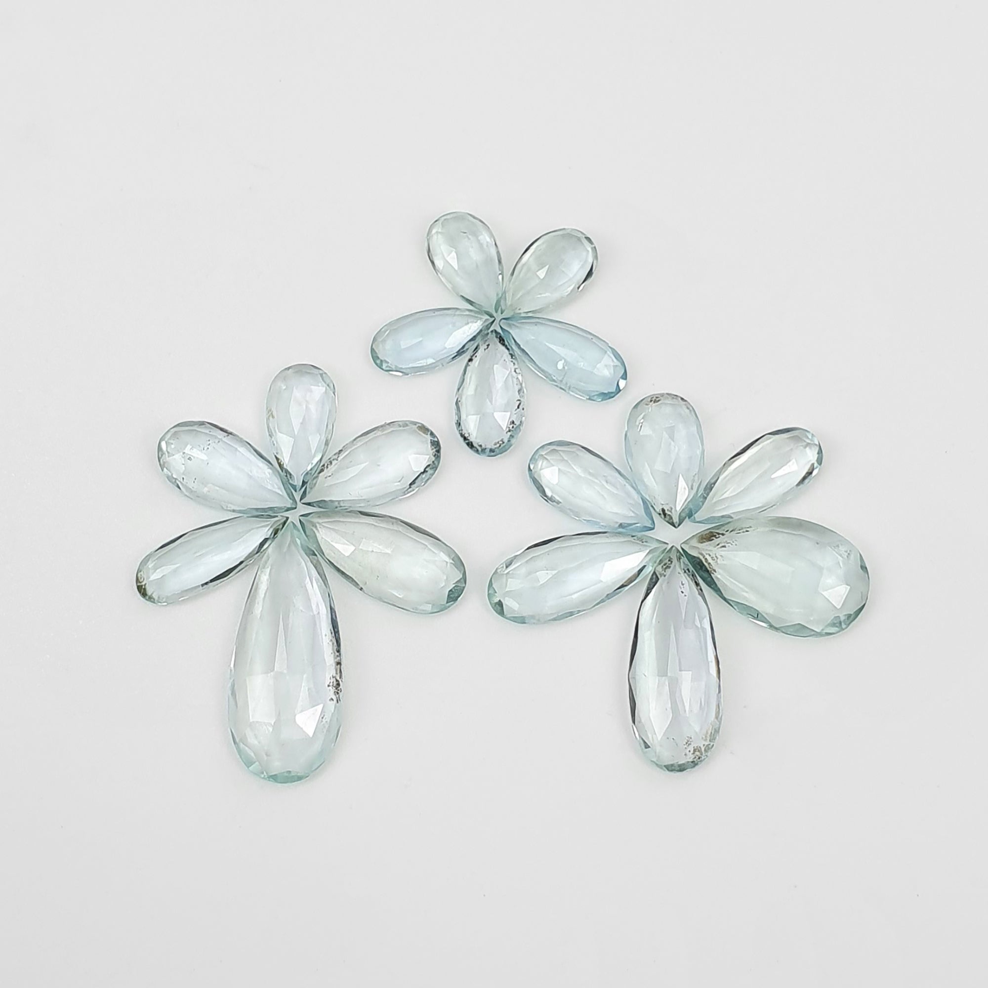 Natural Blue Aquamarine Gemstone Rose Cut - 16.05cts Untreated Pear Shape (8x5mm to 17.5x7.5mm) - 17pcs Set for Jewelry Making, Engagement Rings & Healing Crystals