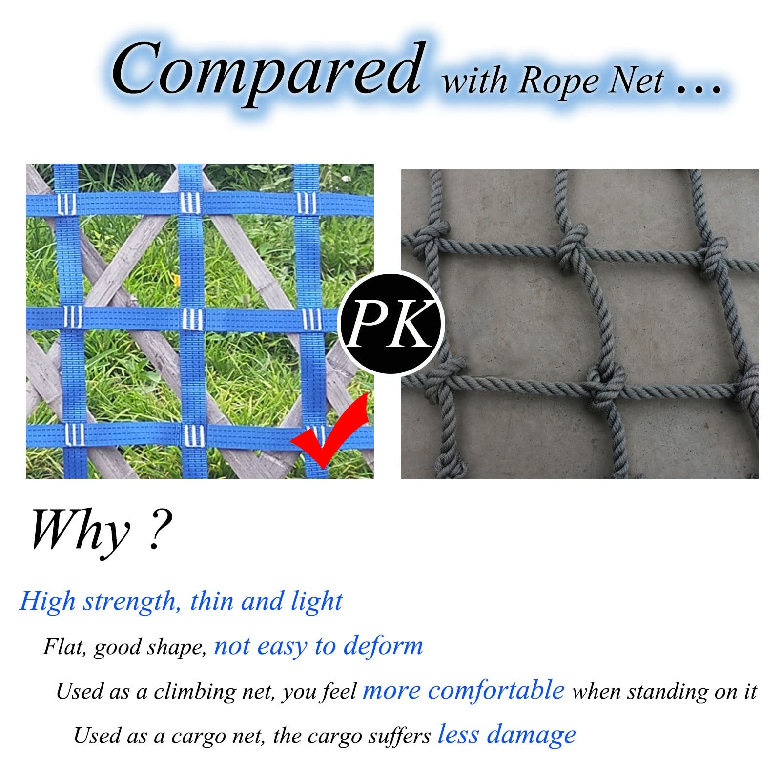 Climbing Net for Treehouse & Playground - Heavy Duty Cargo Rope Netting for Indoor/Outdoor Jungle Gym, Ninja Course Accessories, Kids & Adults Swing Set - Perfect for Backyard, Park, School & Adventure Play (Blue)
