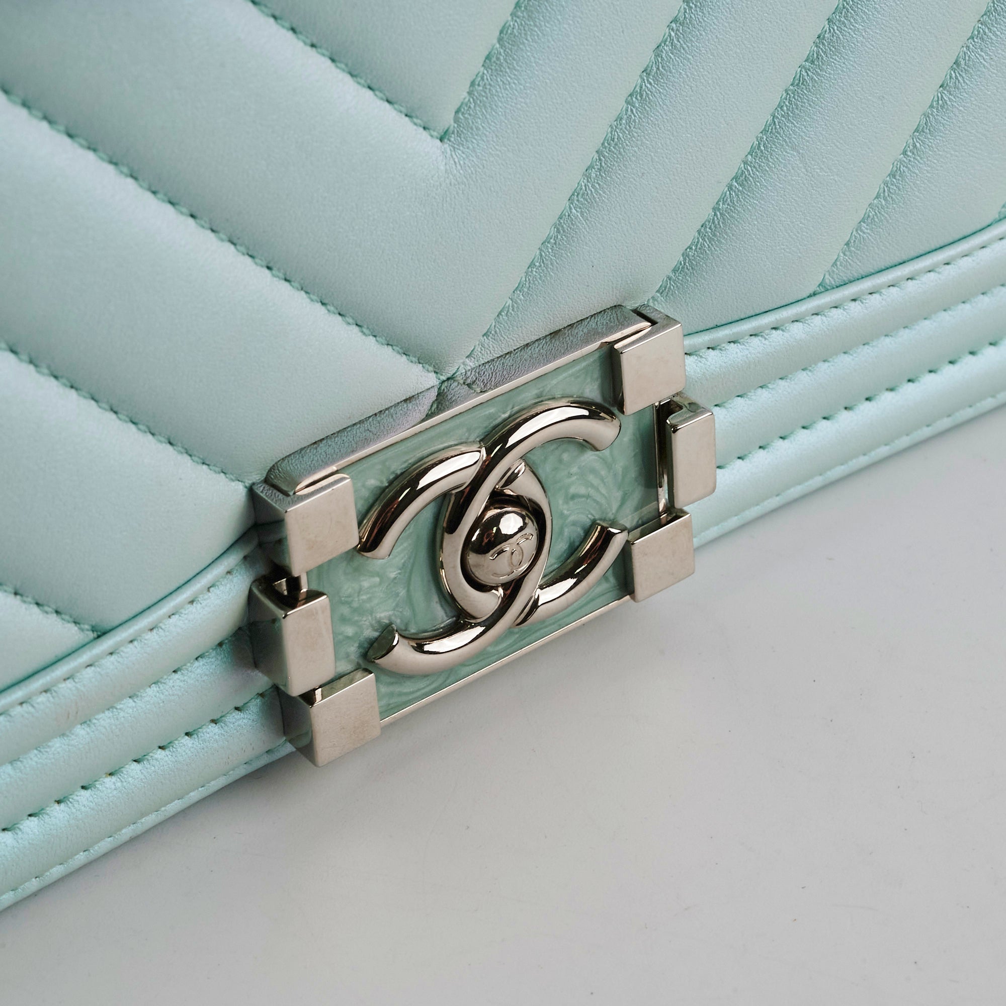 Chanel Medium Boy Bag Iridescent Celeste Blue - Luxury Designer Handbag for Women | Perfect for Evening Parties, Weddings & Special Occasions