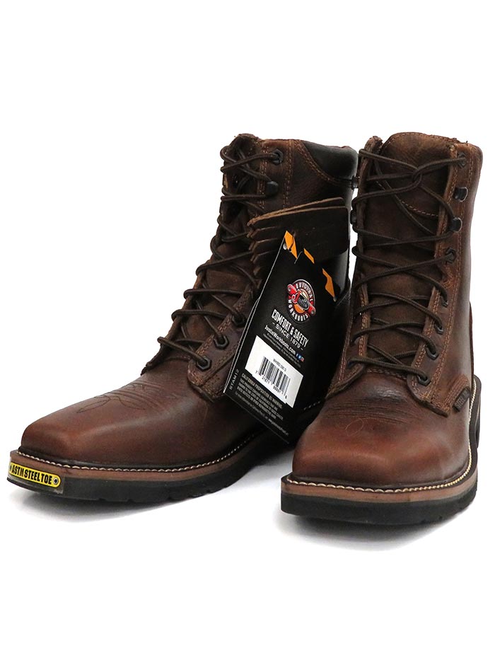 Justin WK682 SE682 Men's Stampede Steel Toe Work Boots - Rugged Tan Leather Lace-Up Safety Shoes for Construction & Outdoor Work