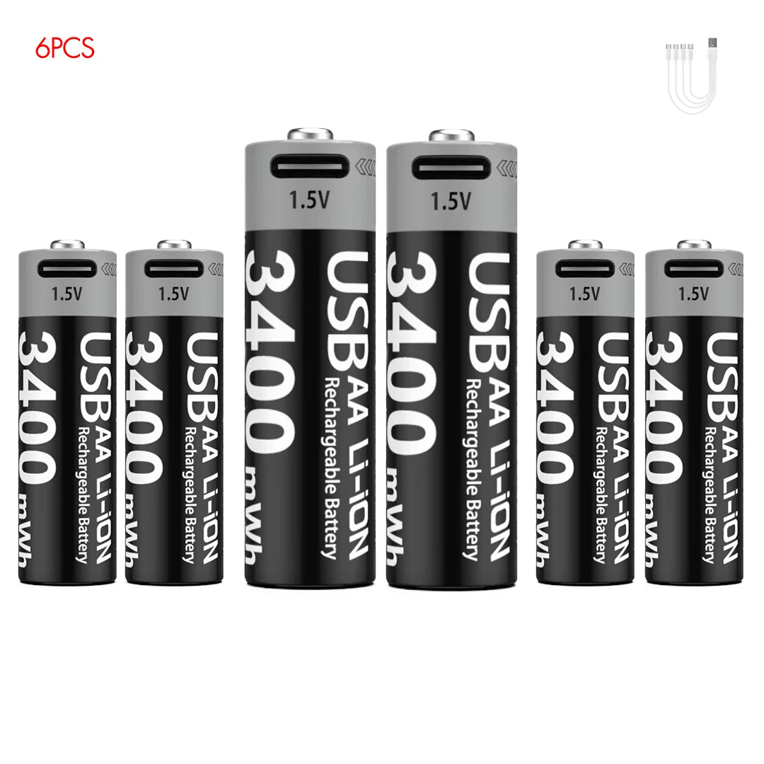 MATOV 1.5V AA 3400mWh USB-C Rechargeable Lithium Batteries - 4 Pack, Long Lasting Power for Hunting Cameras, Smart Door Locks, Remote Controls, Wireless Mice & Microphones - Perfect for Outdoor Gear & Smart Home Devices