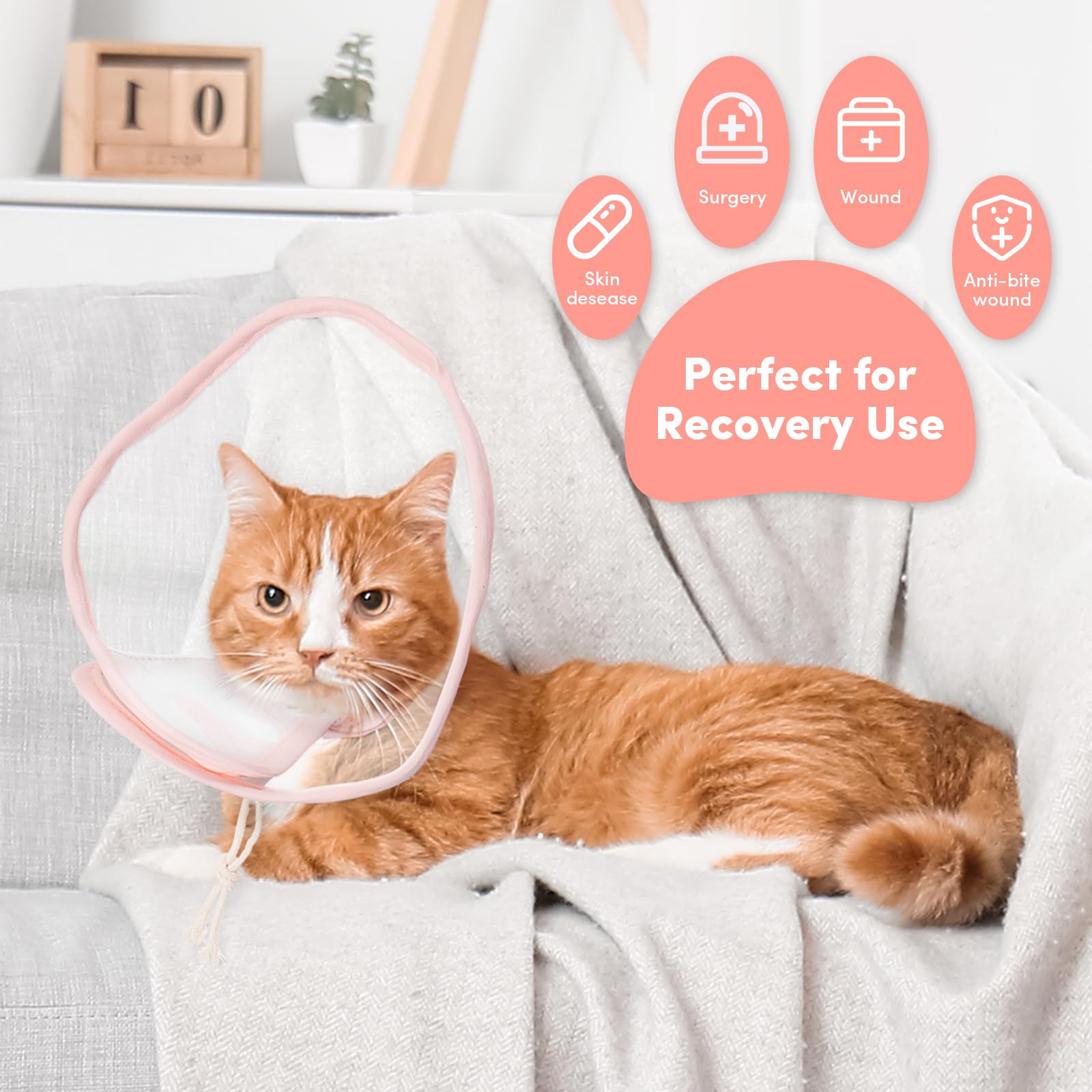 BENCMATE Soft Cat Cone Collar - Noiseless Fasteners, Transparent Pet Recovery E-Collar for Licking & Scratching Protection - Post-Surgery Care for Cats (Pink, Medium) | Ideal for Spay/Neuter Recovery & Wound Healing