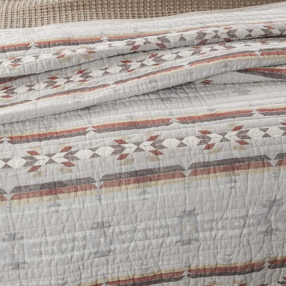 Southwest Style Full/Queen Quilt - 88x92 Inch Neutral Gray Taupe Beige Red Cotton Bedspread with Linen Texture | Perfect for Southwestern Decor, Guest Bedrooms & Cozy Farmhouse Style
