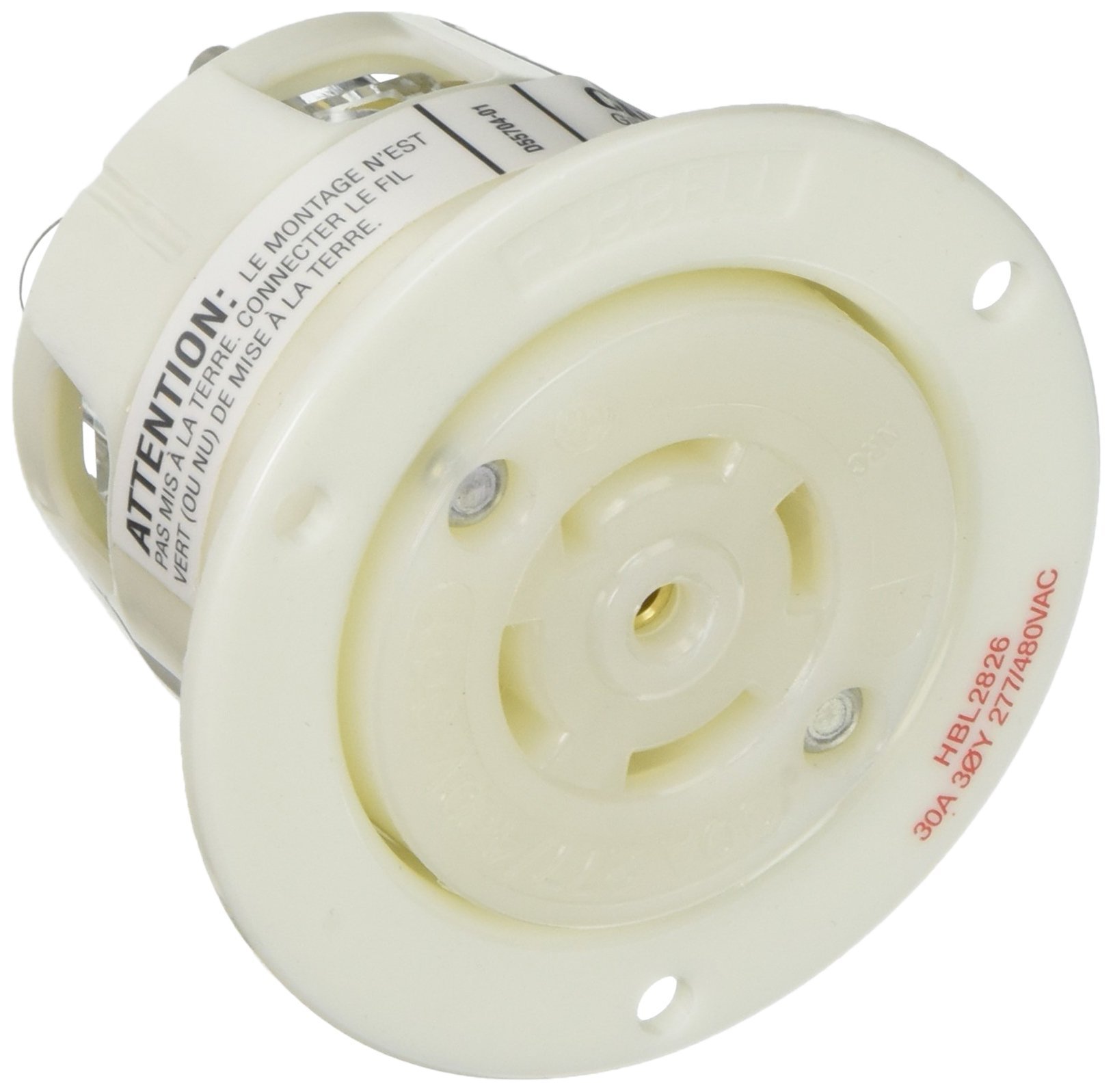 Hubbell HBL2826 WP2 Insulgrip Twist-Lock Wall Plate Receptacle, 30A 277/480VAC, 4P 5W Grounding, 3-1/16