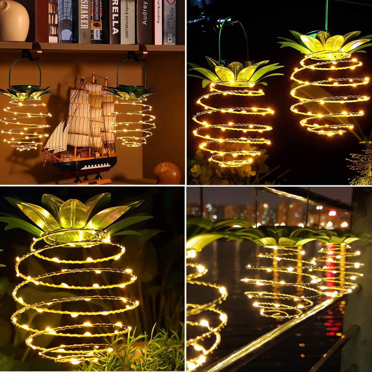2 Pack Solar Pineapple Lights - 60 LED Warm White Outdoor Hanging Lanterns with Handle, Waterproof Solar Powered Garden Decor for Patio, Yard, Porch, Pathway - Perfect for Summer Nights & Tropical Themed Parties