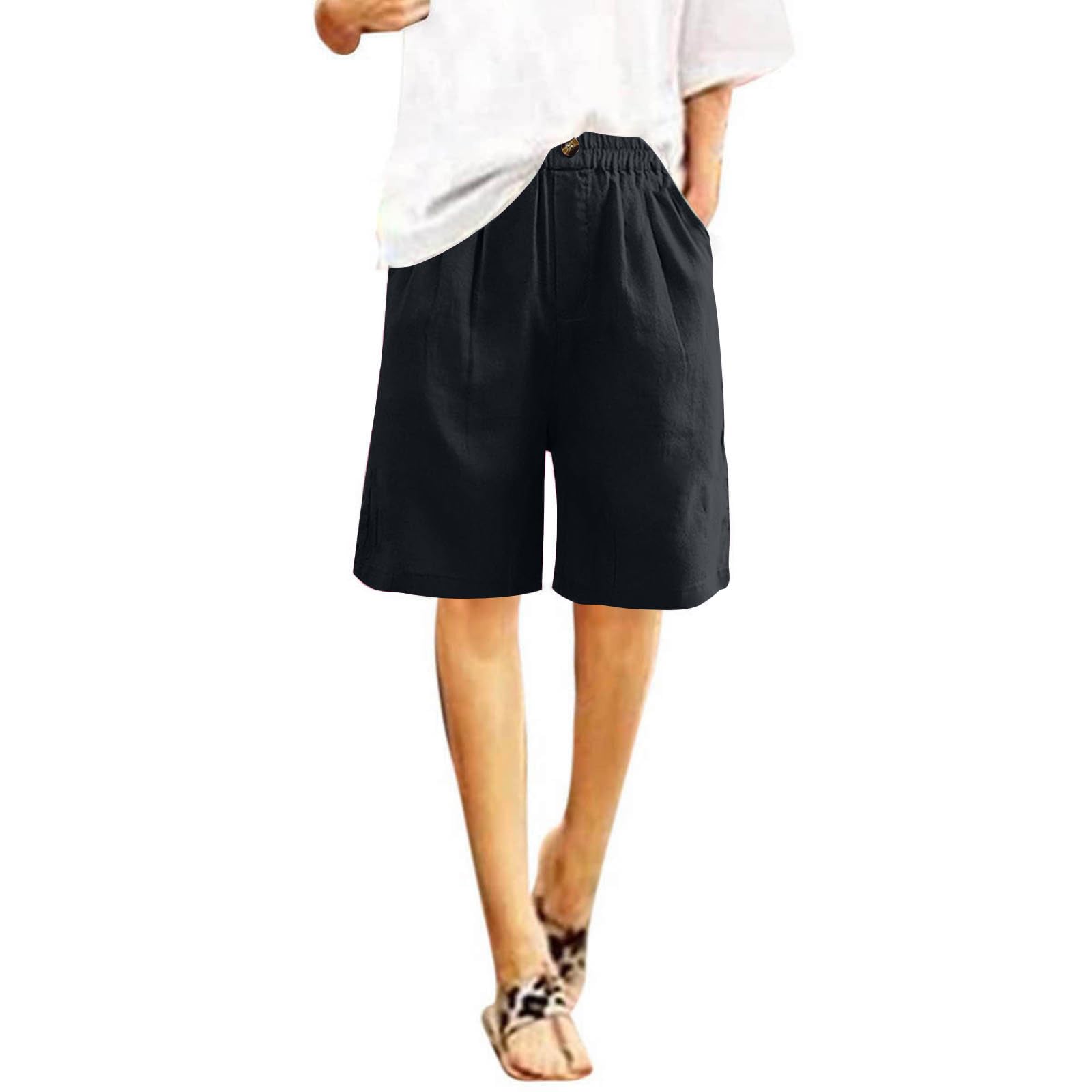 Women's High Waist Bermuda Shorts - Flowy Knee Length for Casual & Dressy Wear