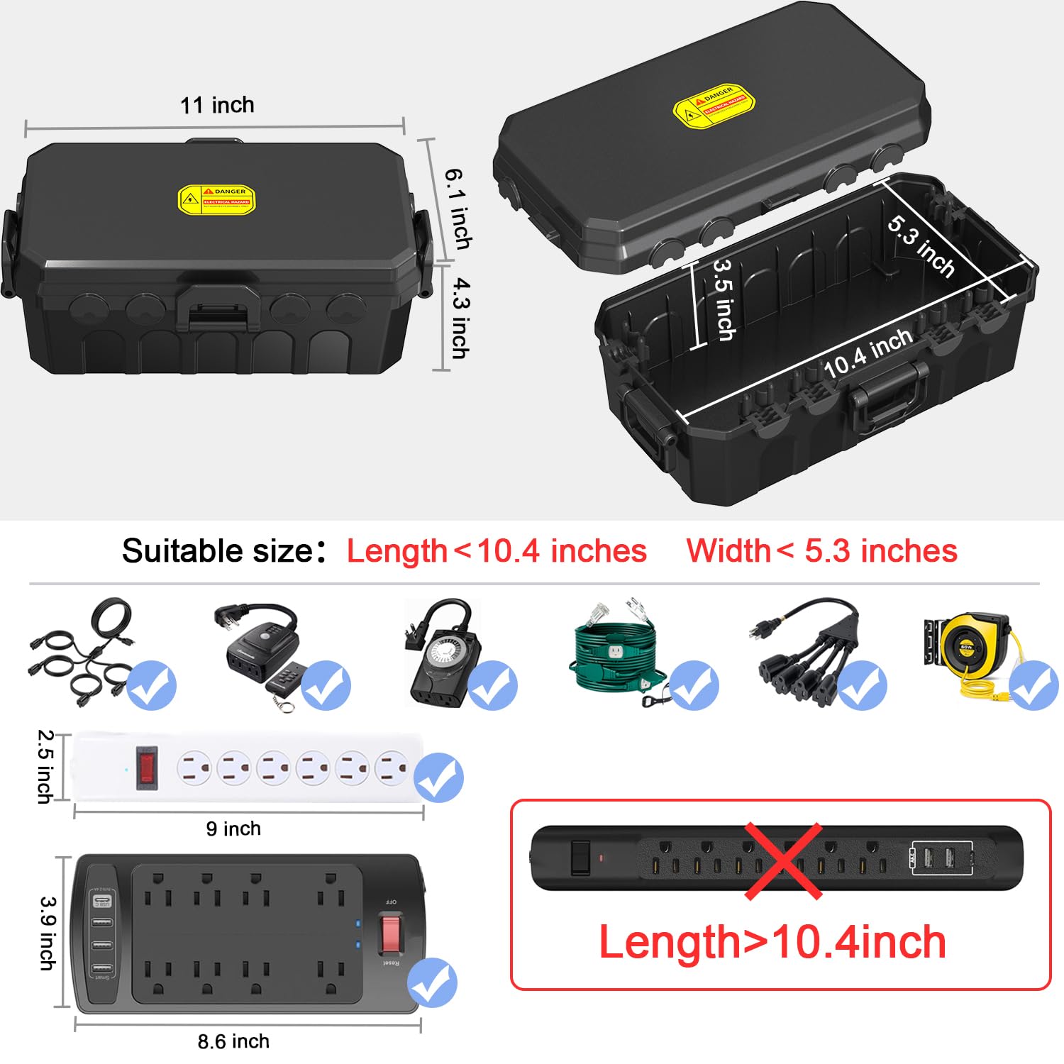 10.5x5.3x4 Inch Medium Waterproof Electrical Junction Box - IP54 Rated Outdoor Extension Cord Enclosure with Timer Outlet Plug - Perfect for Holiday Lights, Garden Decor & Outdoor Power Protection