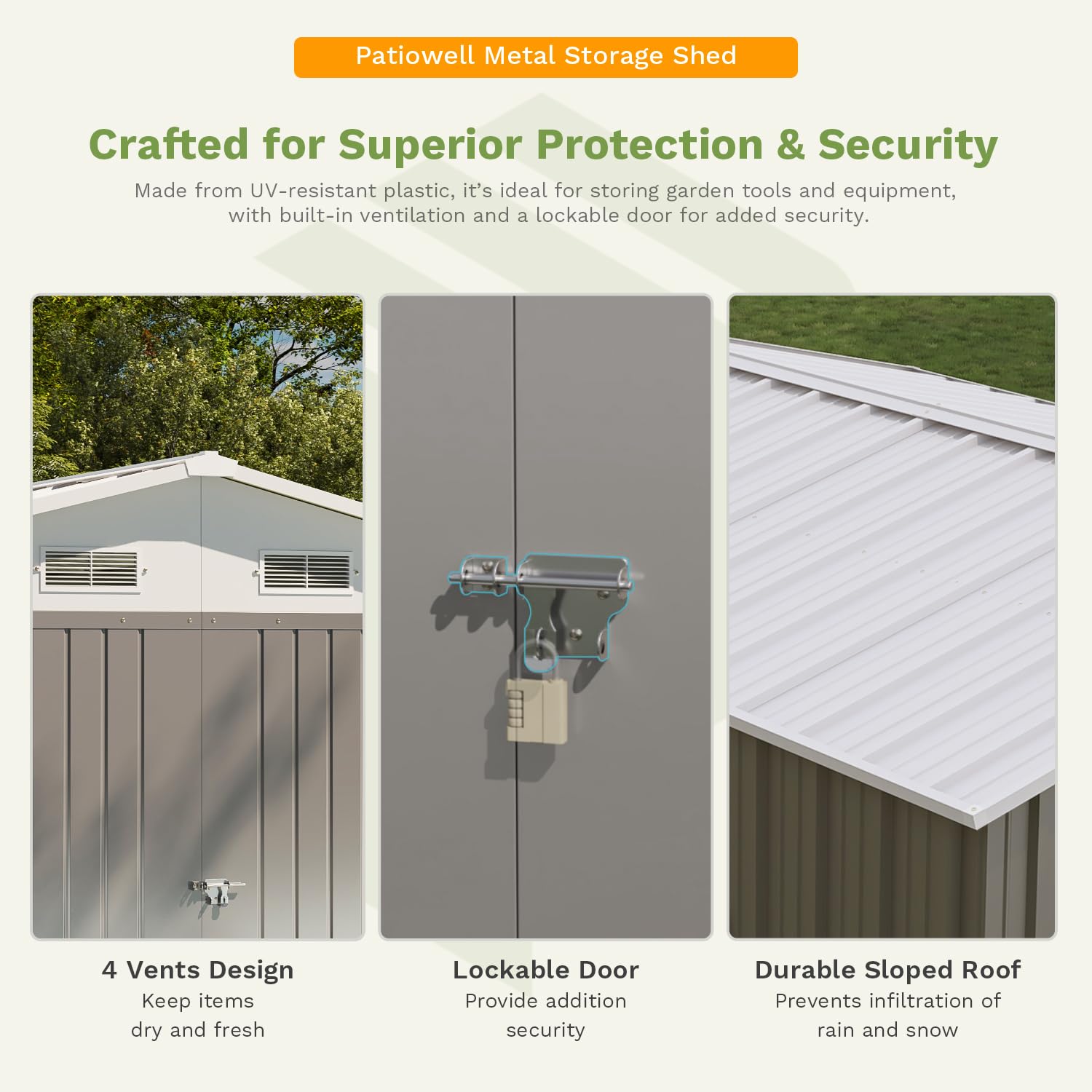 10x12 FT Outdoor Storage Shed with Floor Frame - Heavy Duty Metal Garden Tool Shed with Sloping Roof & Double Lockable Doors - Perfect for Backyard, Patio, Lawn Equipment & Seasonal Storage (Grey)
