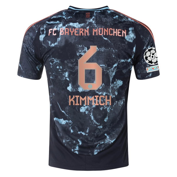 Authentic Adidas Bayern Munich Joshua Kimmich Away Jersey 2024-2025 - Black/Copper/Blue with Champions League Patches - Official Soccer Jersey for Fans & Players - Perfect for Match Days, Training & Collecting