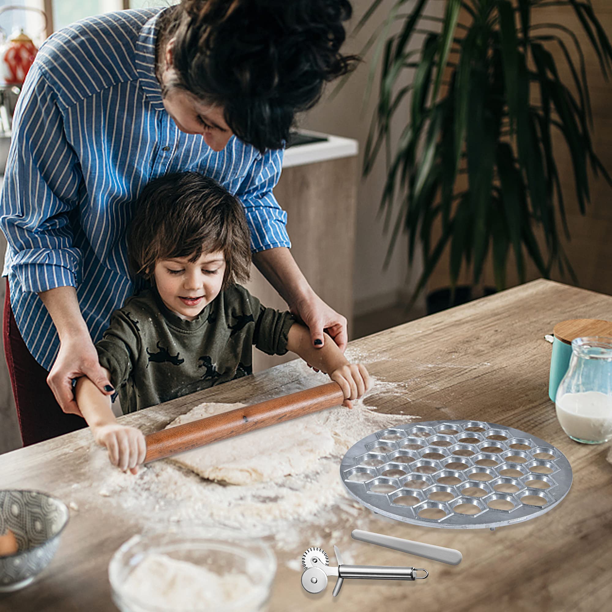 Premium Ravioli Dumpling Maker - 37 Hole Food Grade Safe Pelmeni Mold with Pastry Wheel Cutter & Rolling Pin | Perfect for Homemade Italian Ravioli, Russian Dumplings & Asian Gyoza | Ideal for Family Cooking, Party Snacks & Restaurant Use