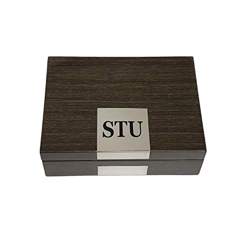 Personalized Grey Ginkgo Lacquered Wood Watch, Cufflink & Ring Storage Organizer - Men's Jewelry Box for Dresser, Travel & Gift Giving