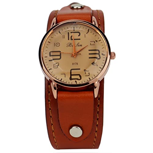 Elegant Women's Watches - Genuine Leather Strap Analog Quartz Dress Watch for Ladies | Classic Retro Brown Round Wristwatch | Perfect for Office, Date Night & Casual Wear