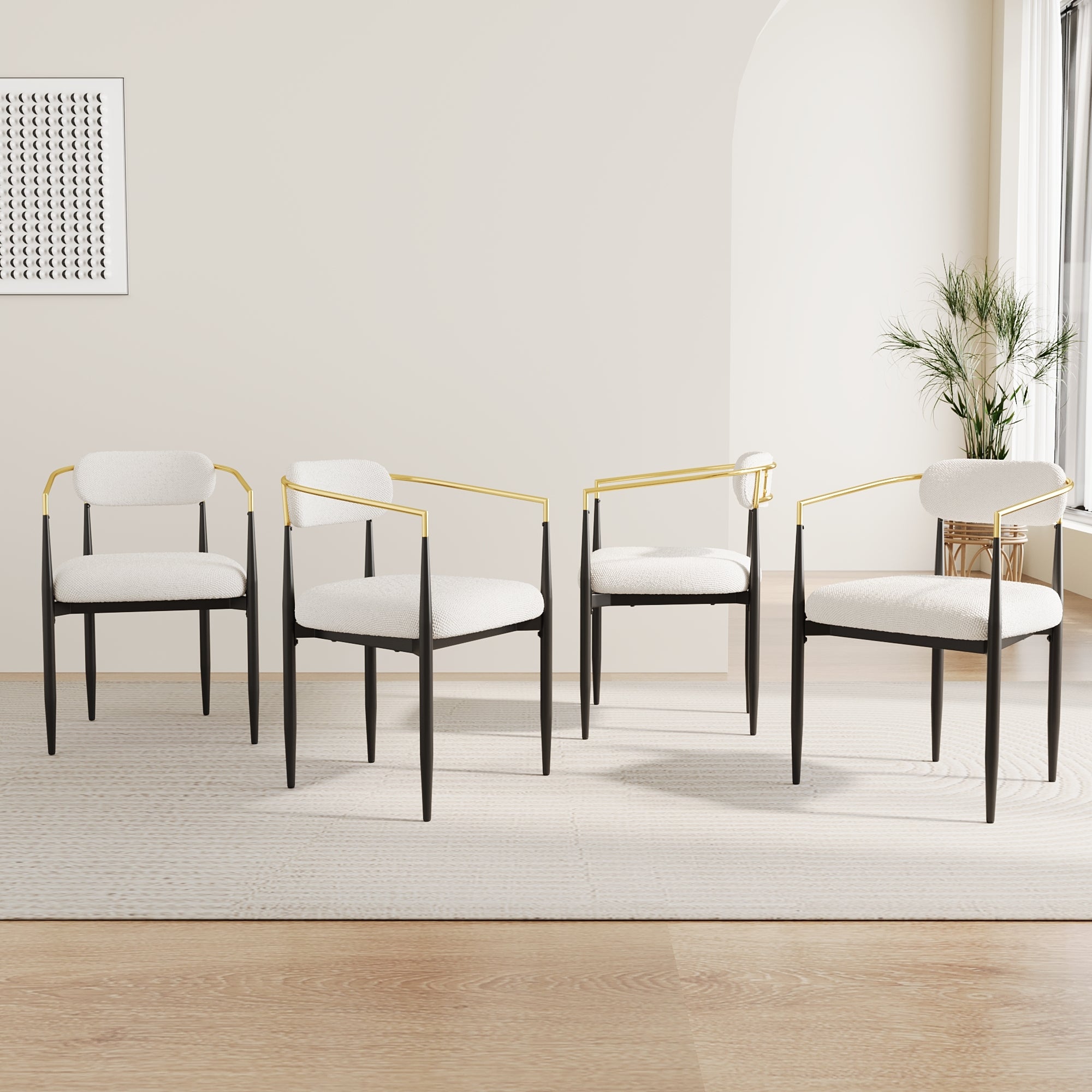 Set of 2 White Medieval Modern Dining Chairs - Teddy Velvet Upholstery with Metal Legs, Easy Assembly for Kitchen, Home & Office | Perfect for Small Spaces, Breakfast Nooks & Contemporary Dining Areas