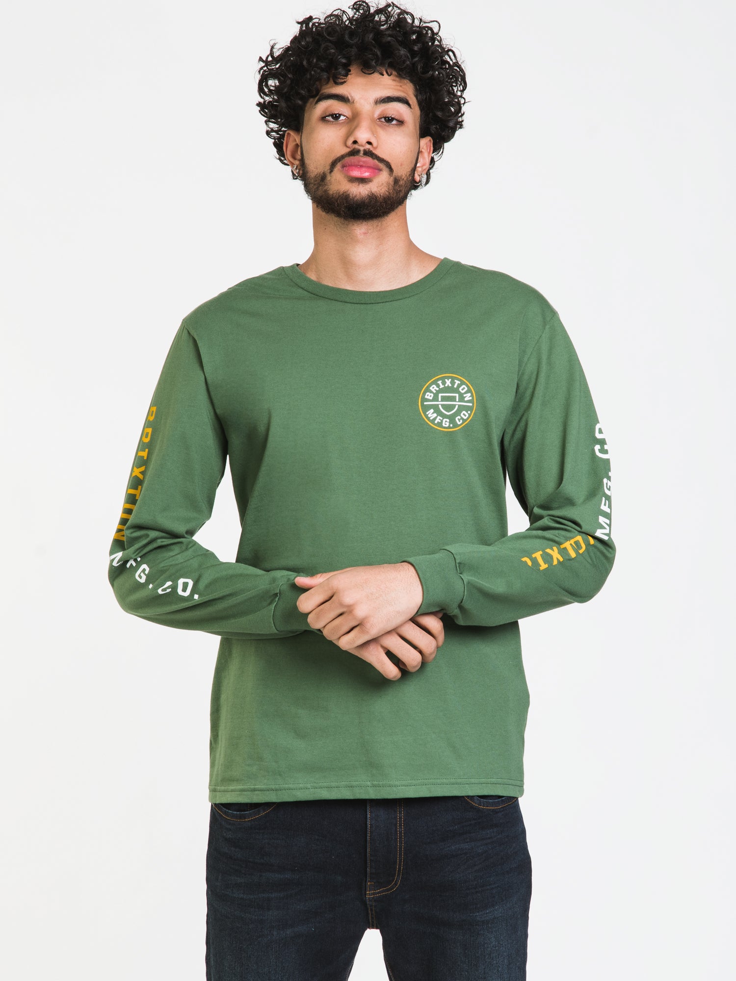 Brixton Crest Long Sleeve T-Shirt for Men | Premium Cotton Crewneck Tee | Casual & Streetwear Style | Perfect for Everyday Wear, Layering, and Outdoor Activities