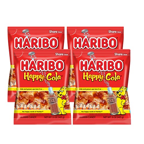 Haribo Gummy Candy Variety Pack - 20 Assorted Flavors (Happy Cola, 4oz-5oz Bags, Pack of 4) - Perfect for Parties, Snacking & Gift Giving
