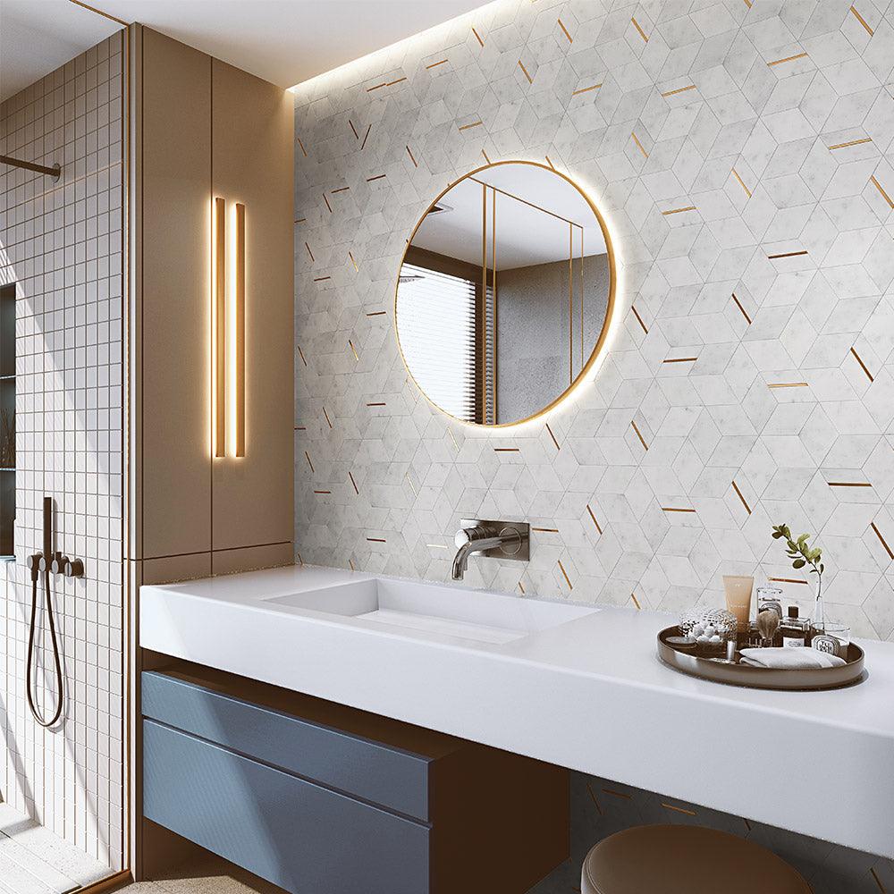 Premium Carrara Honed Marble Mosaic Tile Sheets - Fifth Ave Diamant Collection | Elegant Bathroom & Kitchen Backsplash, Shower Wall, and Flooring Design