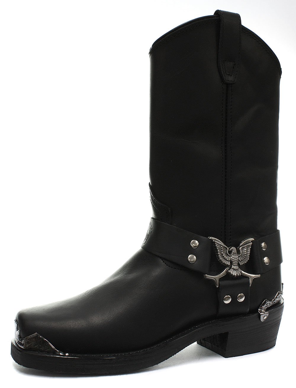 2014 Eagle Hi Black Men's Cowboy Biker Boots - Durable Leather Work Boots for Motorcycle Riding, Western Style & Outdoor Activities