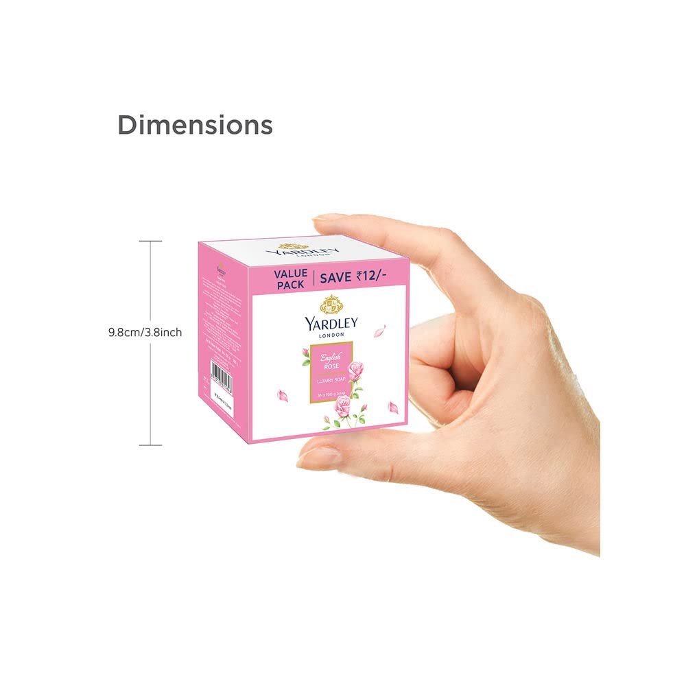 Yardley London English Rose Luxury Soap - 100g Each (Pack of 3) | Moisturizing Bath Bar with Creamy Lather, 90% Naturally Derived | Floral Scented Soap for Women & Men | Perfect for Daily Bathing, Spa Days & Gift Sets
