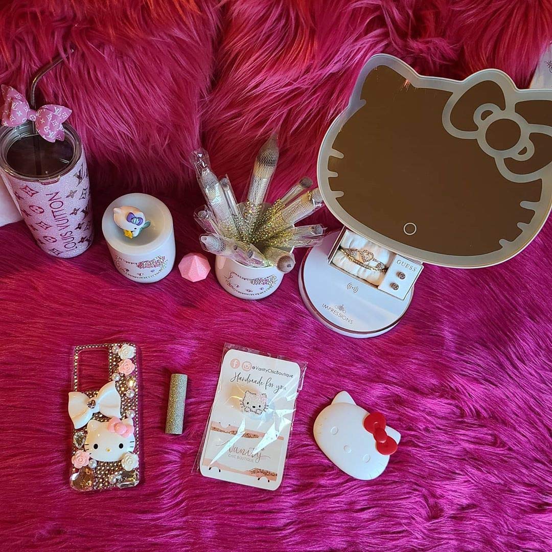 Hello Kitty Rechargeable LED Makeup Mirror Set with Adjustable Light - Portable Vanity Mirror for Girls & Women | Perfect for Home Dressing Table, Travel, and Gift Giving