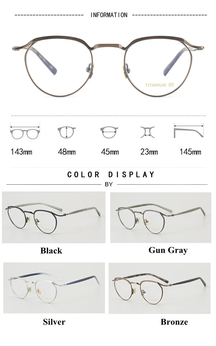 Stylish Black Unisex Full Rim Round Titanium Eyeglasses KV127 - Perfect for Work, Reading & Fashion Accessories