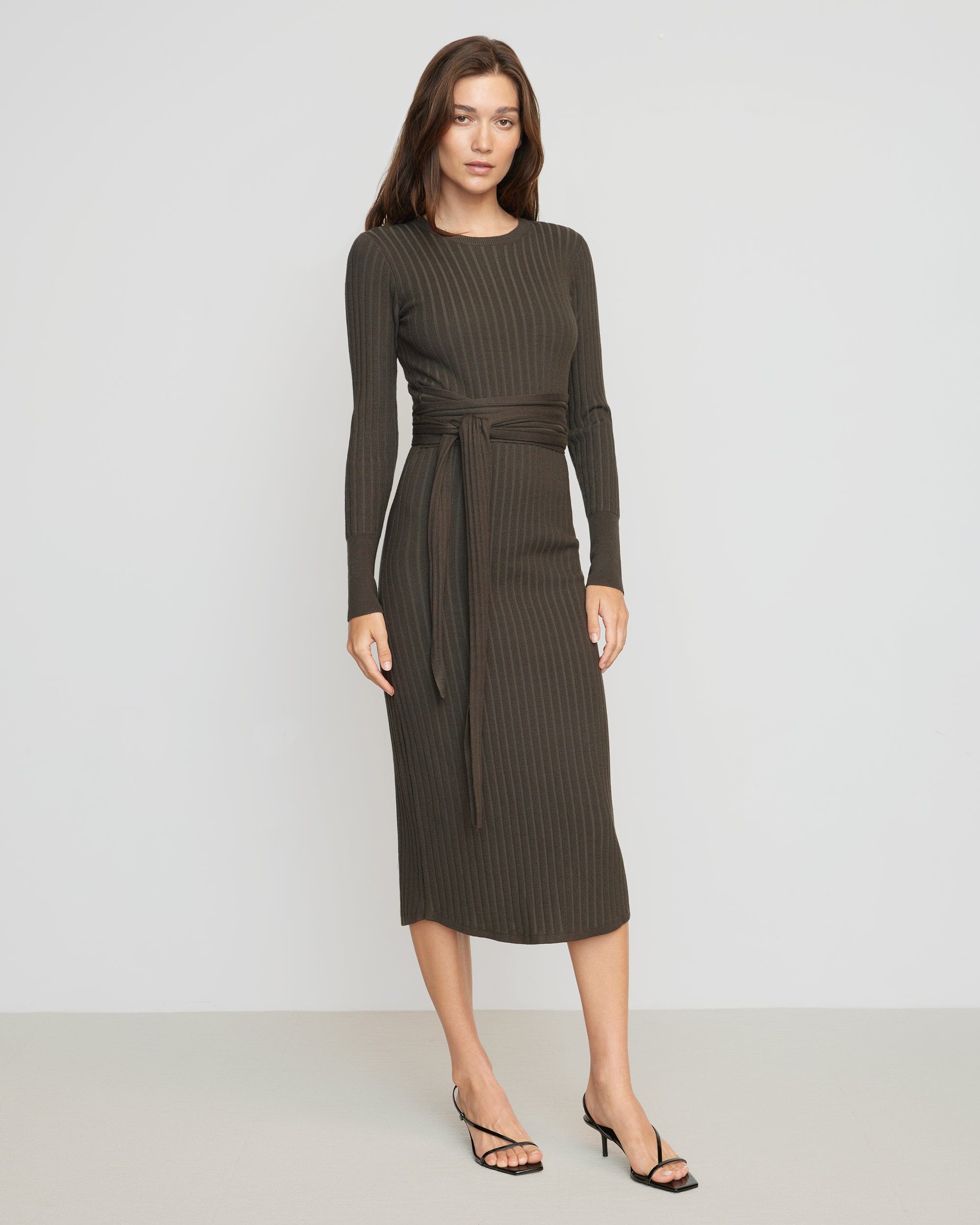Carmen Tie Front Ribbed Dress - Women's Elegant Bodycon Midi Dress for Party, Date Night & Special Occasions